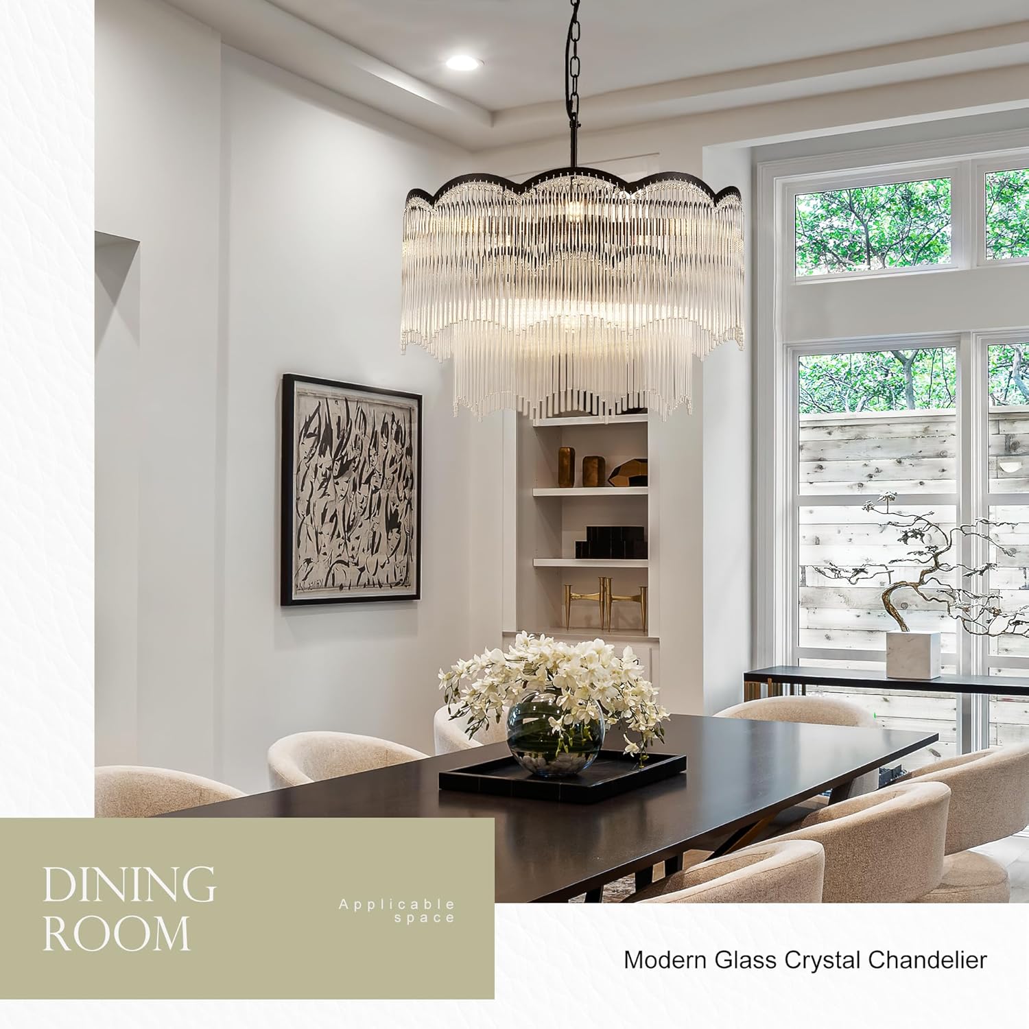 Modern Black Luxury Crystal Tiered Chandelier Pendant Light