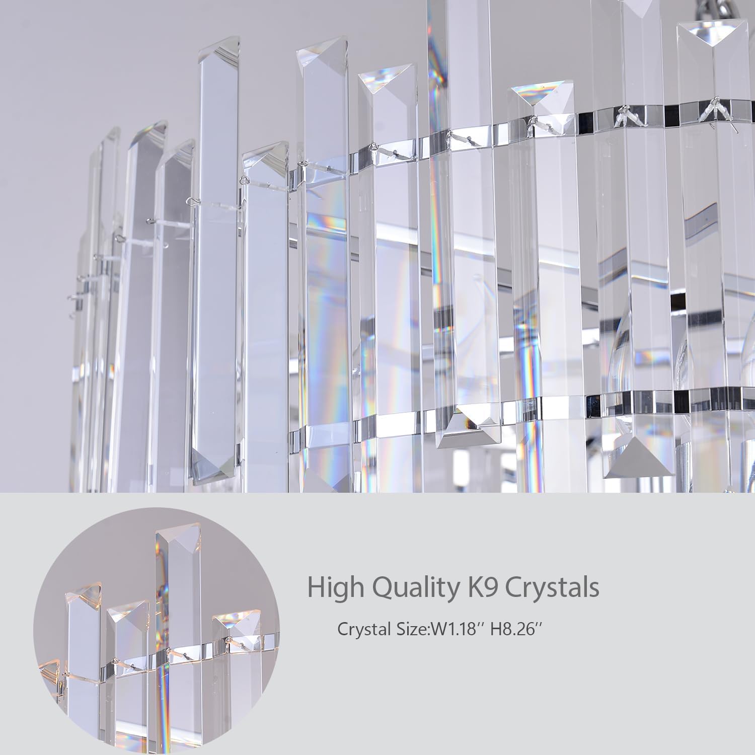 Modern Chrome Crystal Chandelier - 28-Inch Round Pendant Light with Adjustable Height for Dining Room, Bedroom, or Living Space