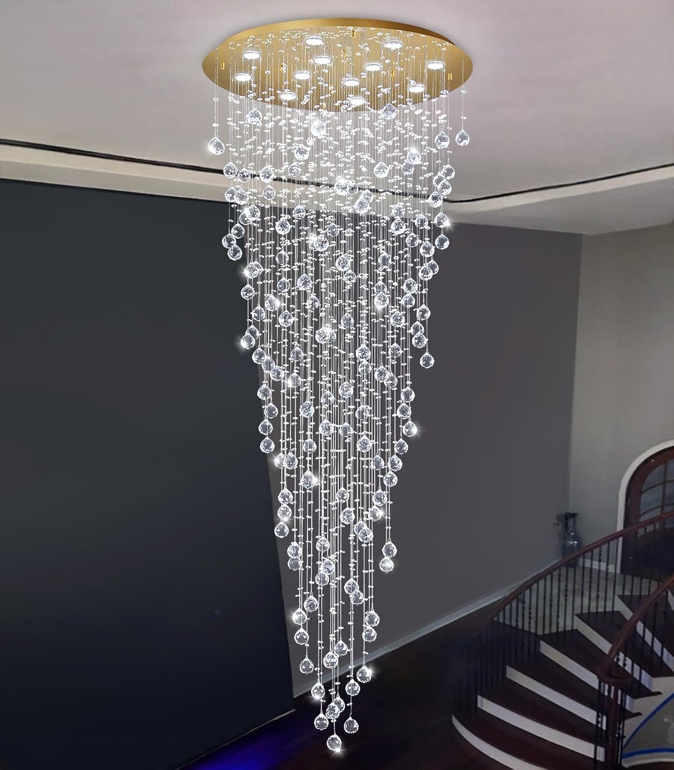 Luxury 100-Inch Modern Crystal Raindrop Chandelier - Adjustable Round LED Pendant Light with Remote & App Control