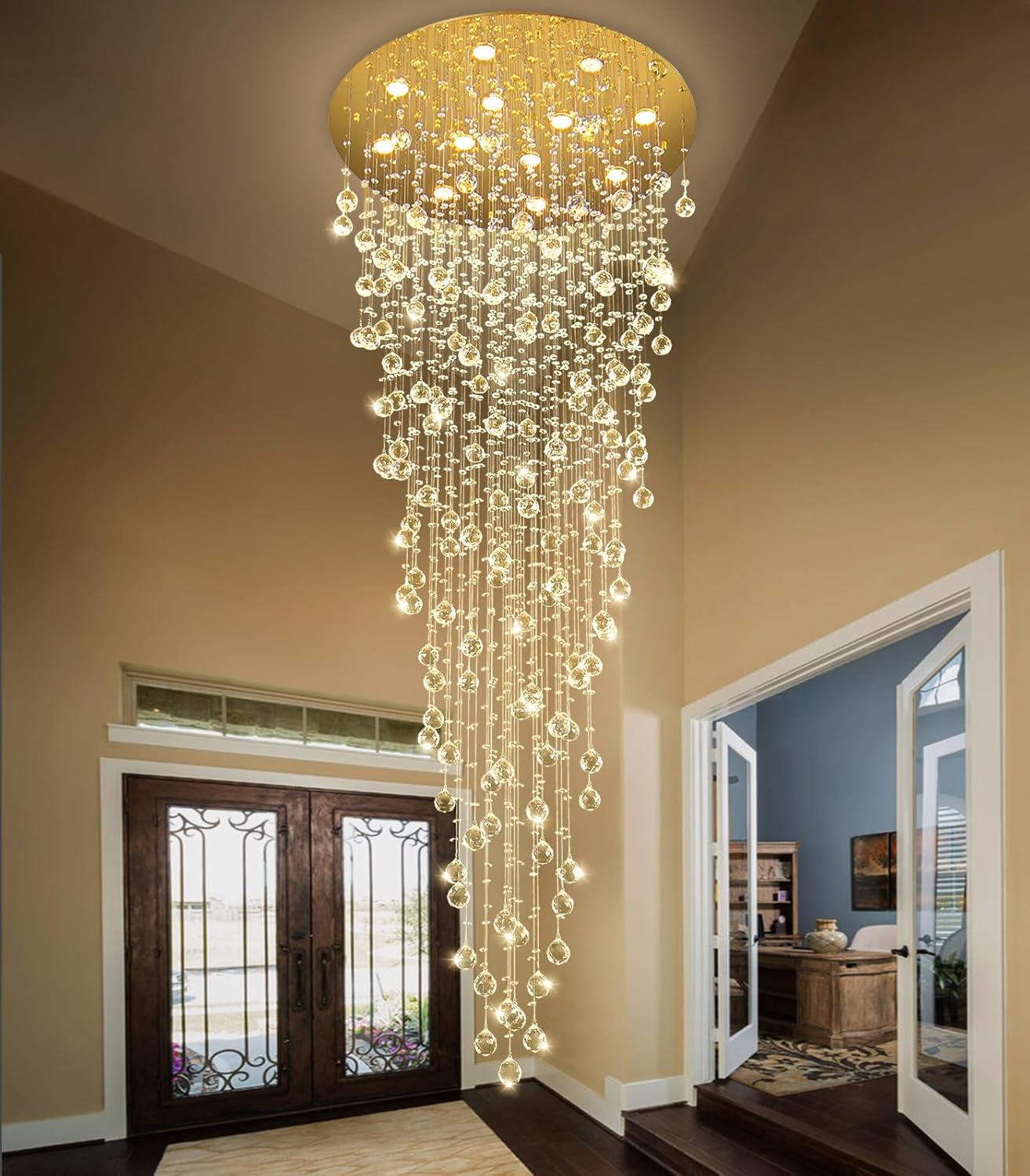 Luxury 100-Inch Modern Crystal Raindrop Chandelier - Adjustable Round LED Pendant Light with Remote & App Control