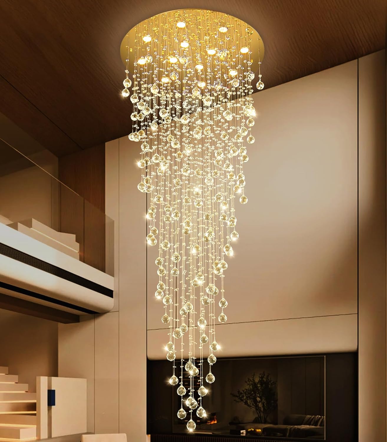 Luxury 100-Inch Modern Crystal Raindrop Chandelier - Adjustable Round LED Pendant Light with Remote & App Control