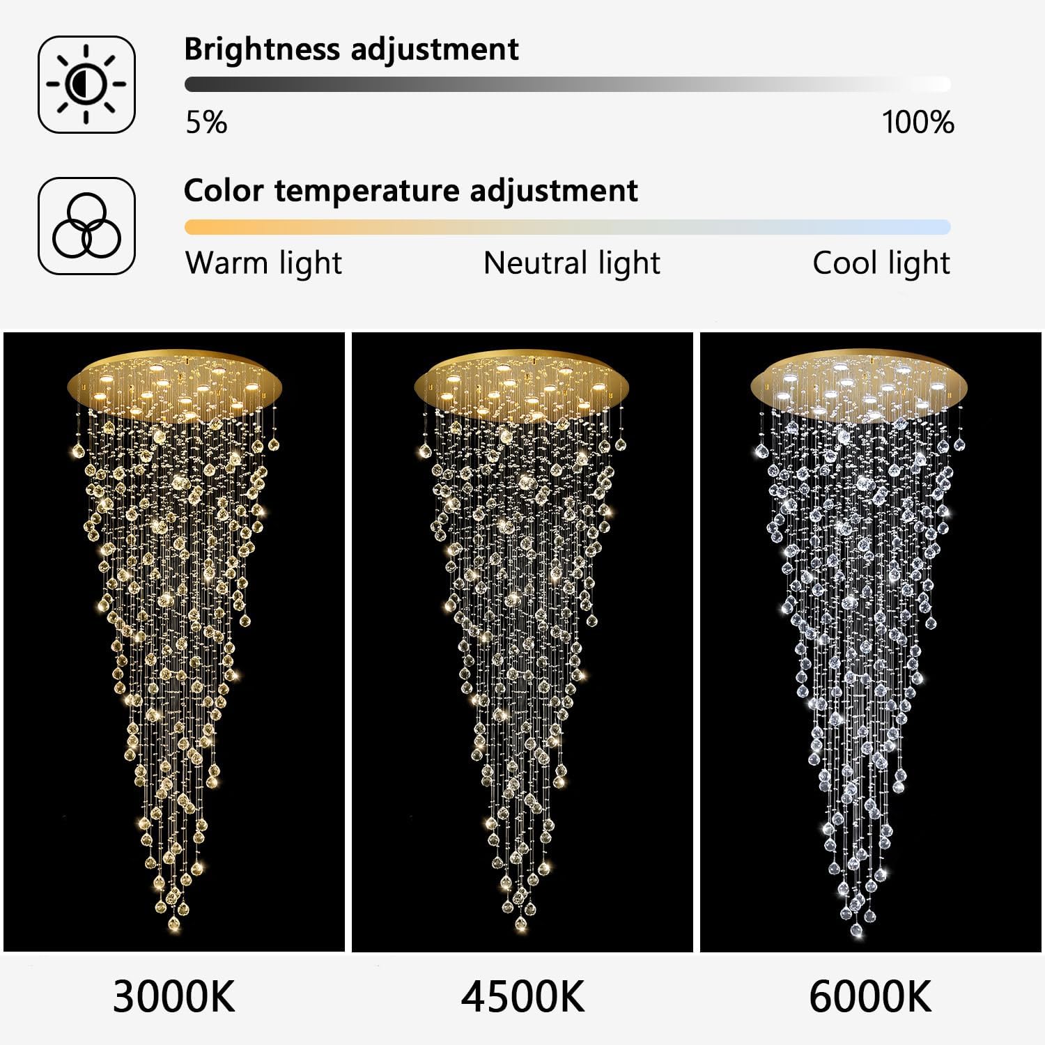 Luxury 100-Inch Modern Crystal Raindrop Chandelier - Adjustable Round LED Pendant Light with Remote & App Control