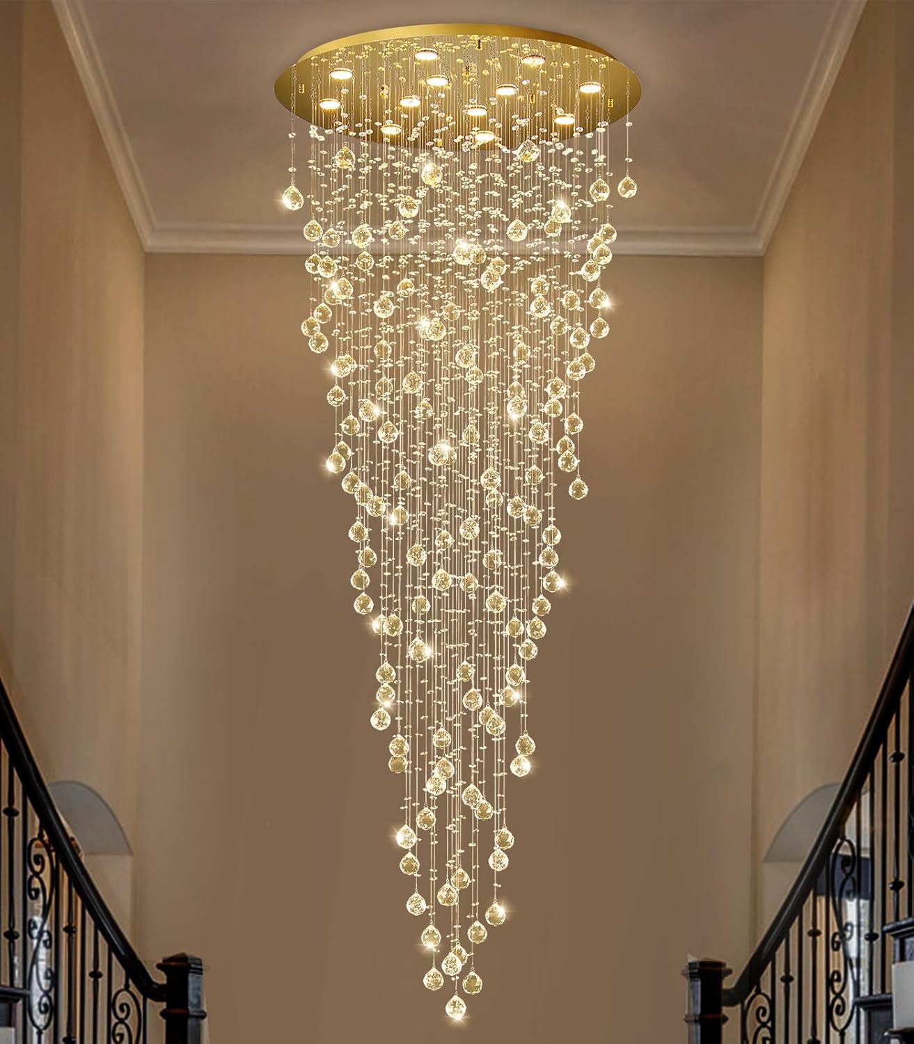 Luxury 100-Inch Modern Crystal Raindrop Chandelier - Adjustable Round LED Pendant Light with Remote & App Control