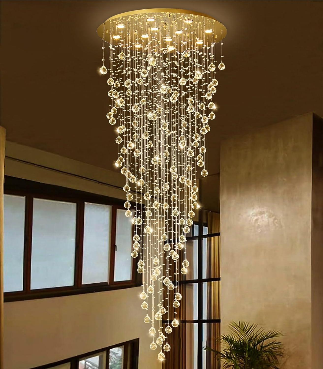 Luxury 100-Inch Modern Crystal Raindrop Chandelier - Adjustable Round LED Pendant Light with Remote & App Control