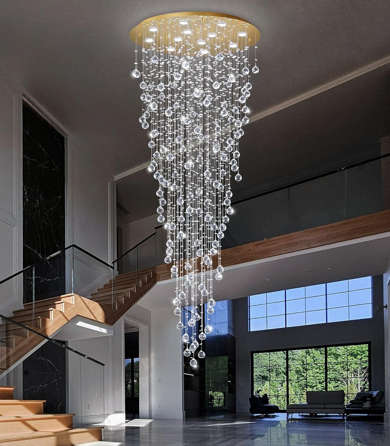 Luxury 100-Inch Modern Crystal Raindrop Chandelier - Adjustable Round LED Pendant Light with Remote & App Control