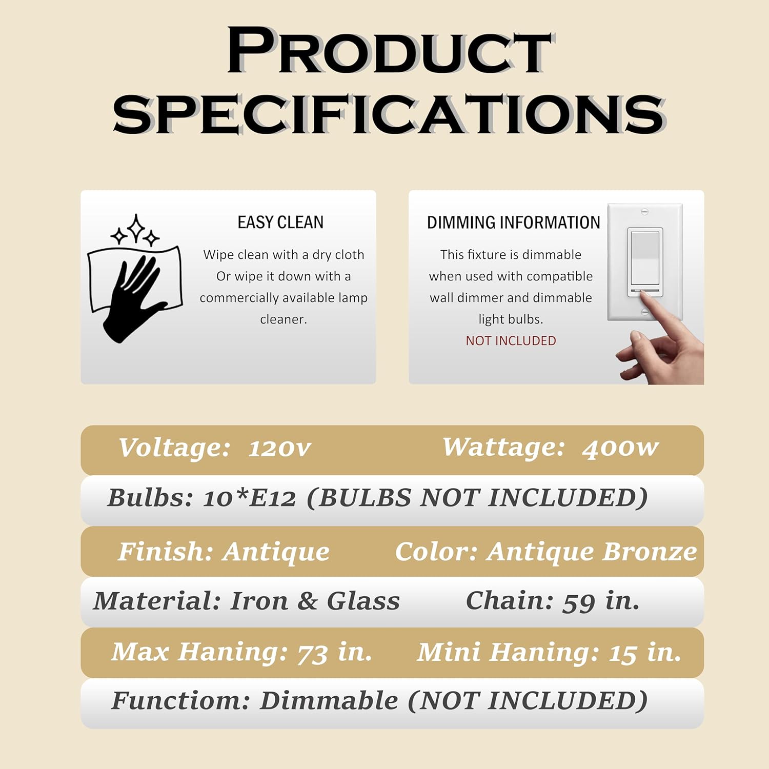 Modern Double Drum Crystal Chandelier with Adjustable Height, Antique Bronze LED Dimmable Ceiling Light (10-Light)