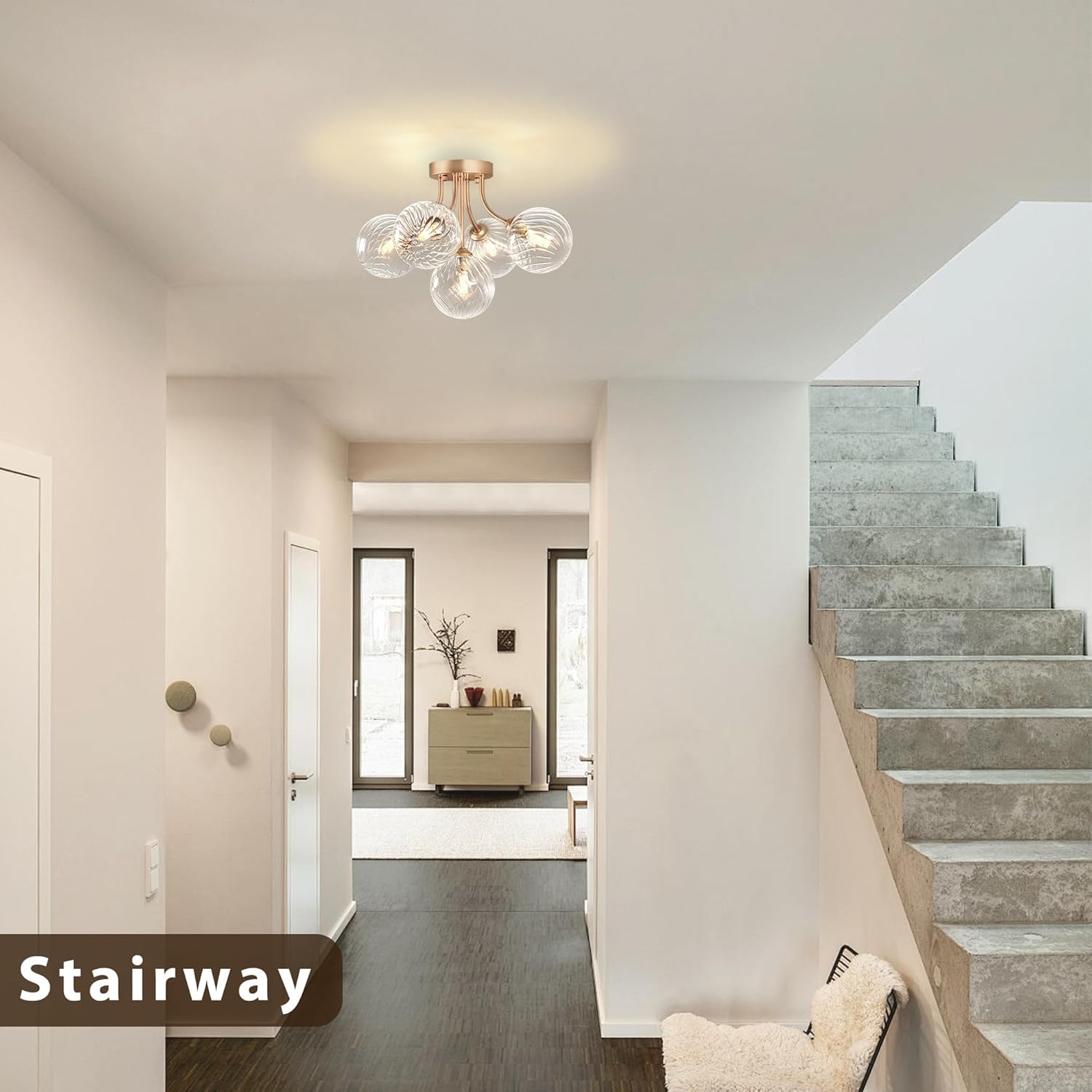 Modern Flush Mount Ceiling Light with 5 Globe Glass Shades | Gold G9 Base Fixture