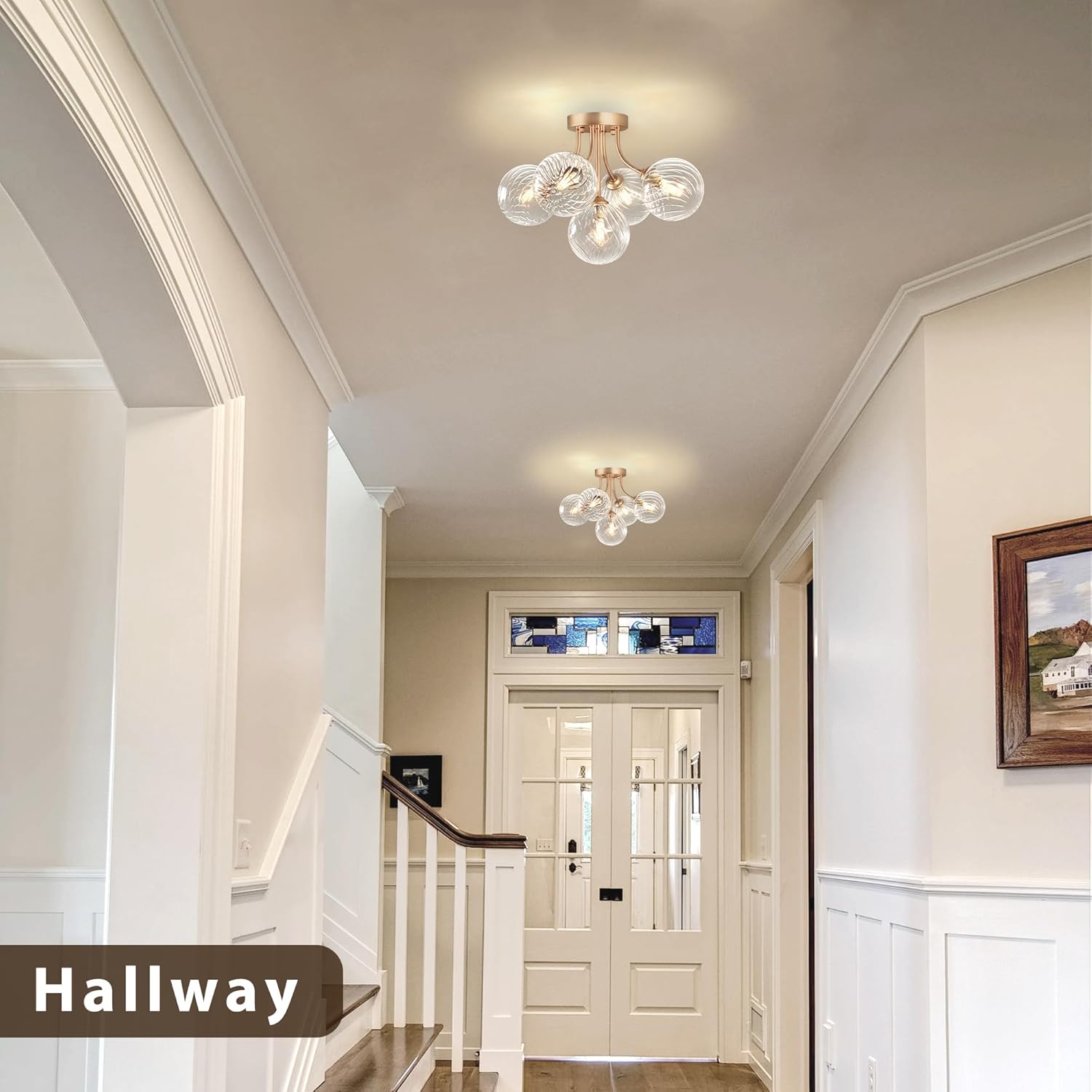 Modern Flush Mount Ceiling Light with 5 Globe Glass Shades | Gold G9 Base Fixture