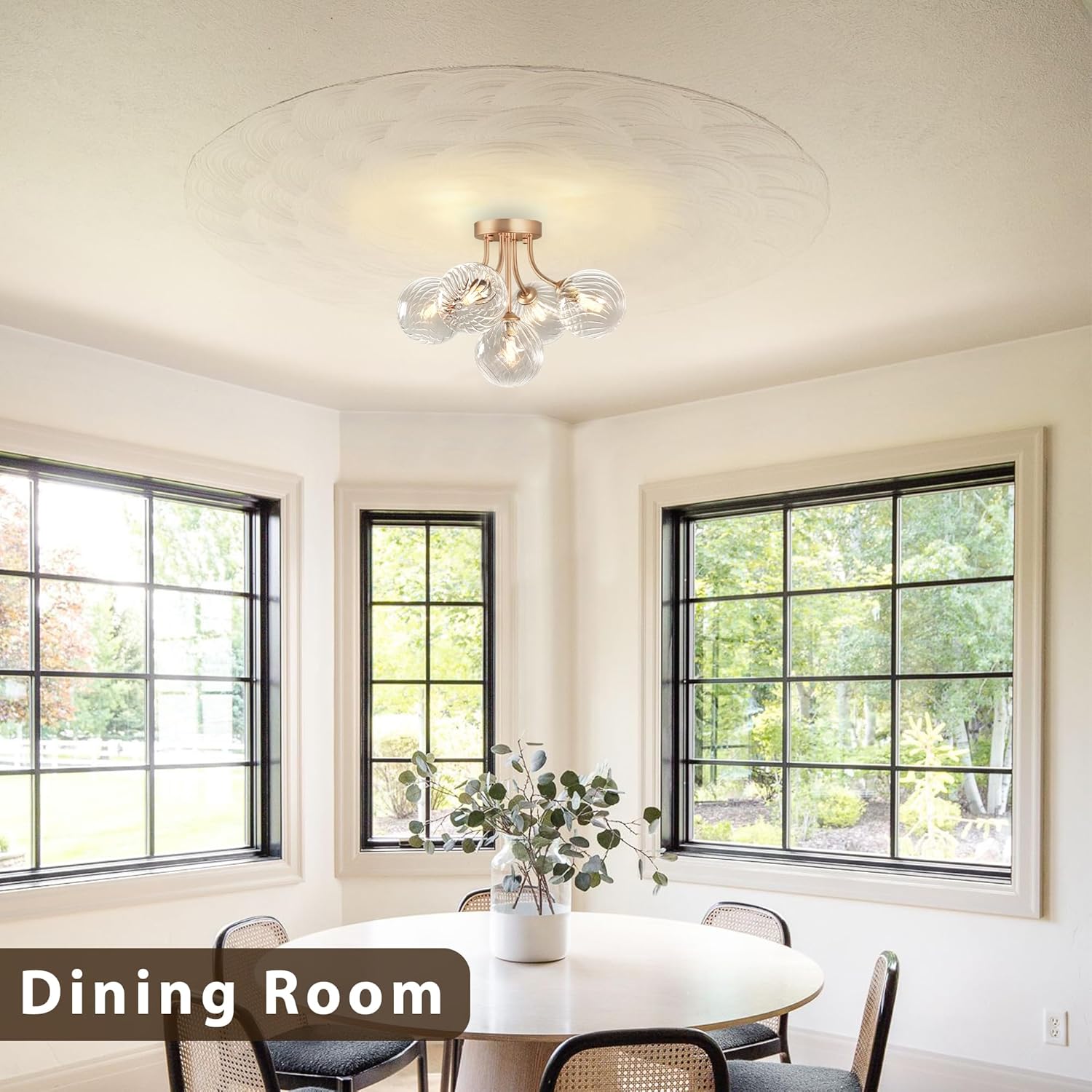 Modern Flush Mount Ceiling Light with 5 Globe Glass Shades | Gold G9 Base Fixture