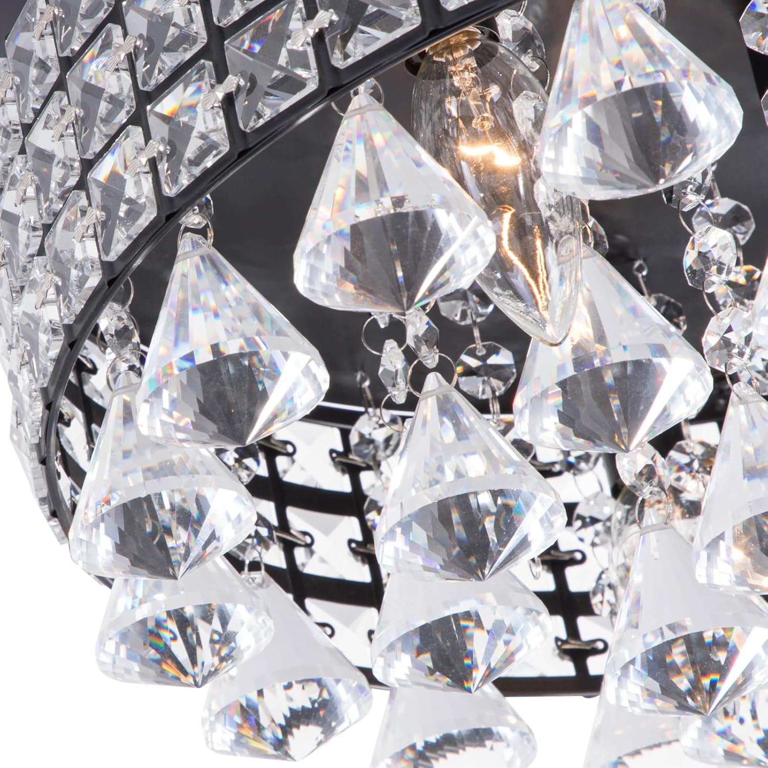 Modern Flush Mount Crystal Ceiling Light - 15 Inch Round LED Fixture with Black Frame and K9 Crystals