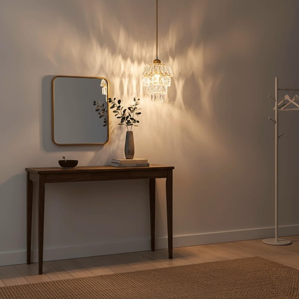 Modern Gold Crystal Pendant Light with Tiered K9 Crystals | Small Hanging Ceiling Lamp