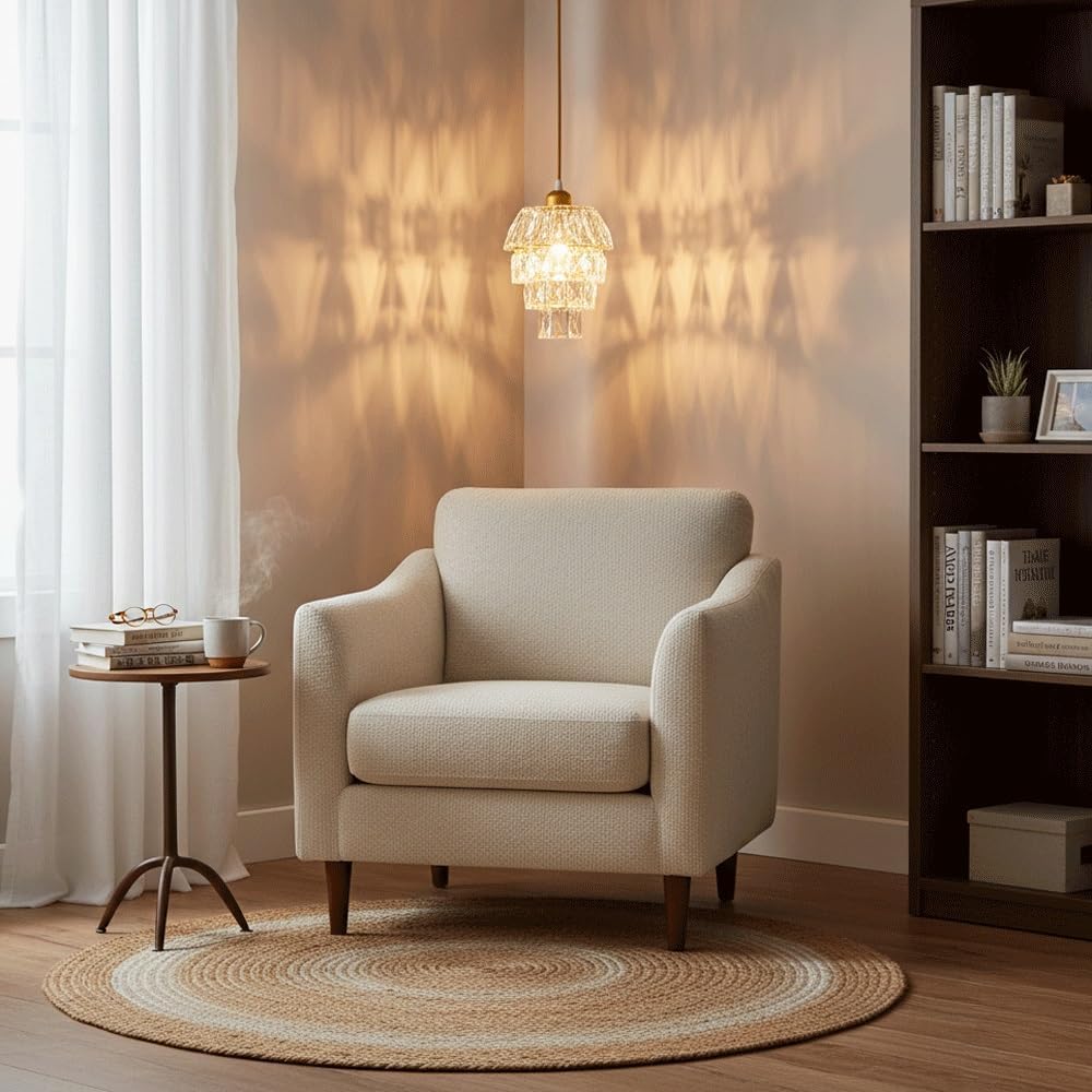 Modern Gold Crystal Pendant Light with Tiered K9 Crystals | Small Hanging Ceiling Lamp