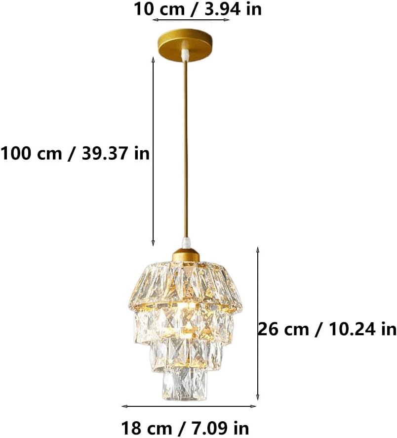 Modern Gold Crystal Pendant Light with Tiered K9 Crystals | Small Hanging Ceiling Lamp