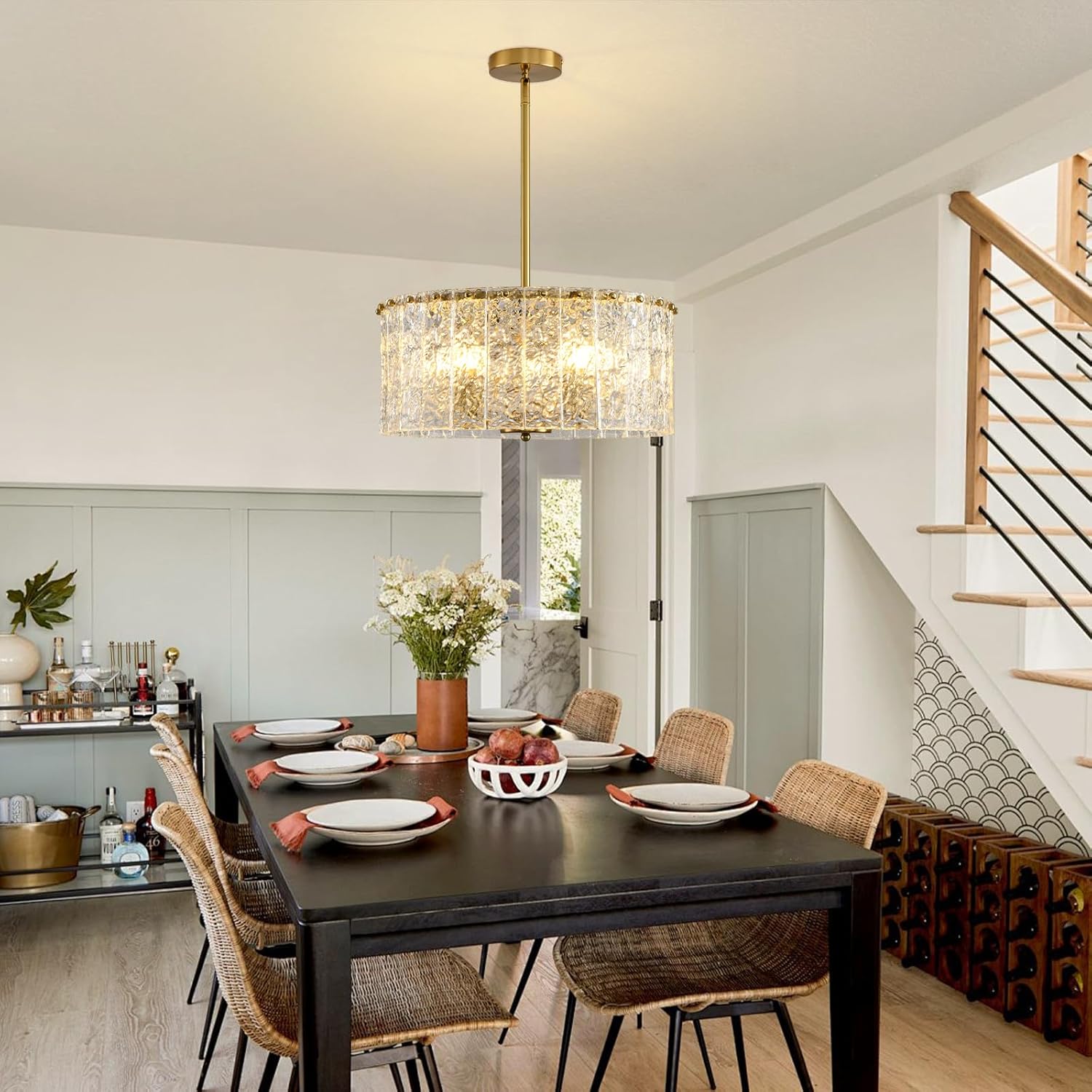 Modern Gold Crystal Pendant Light – Luxury Adjustable Round Chandelier for Kitchen, Bedroom, Dining Room