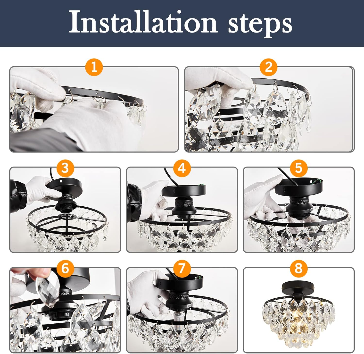 Flush Mount Crystal Ceiling Light - Modern Gold Semi Flush Fixture with E26 Base