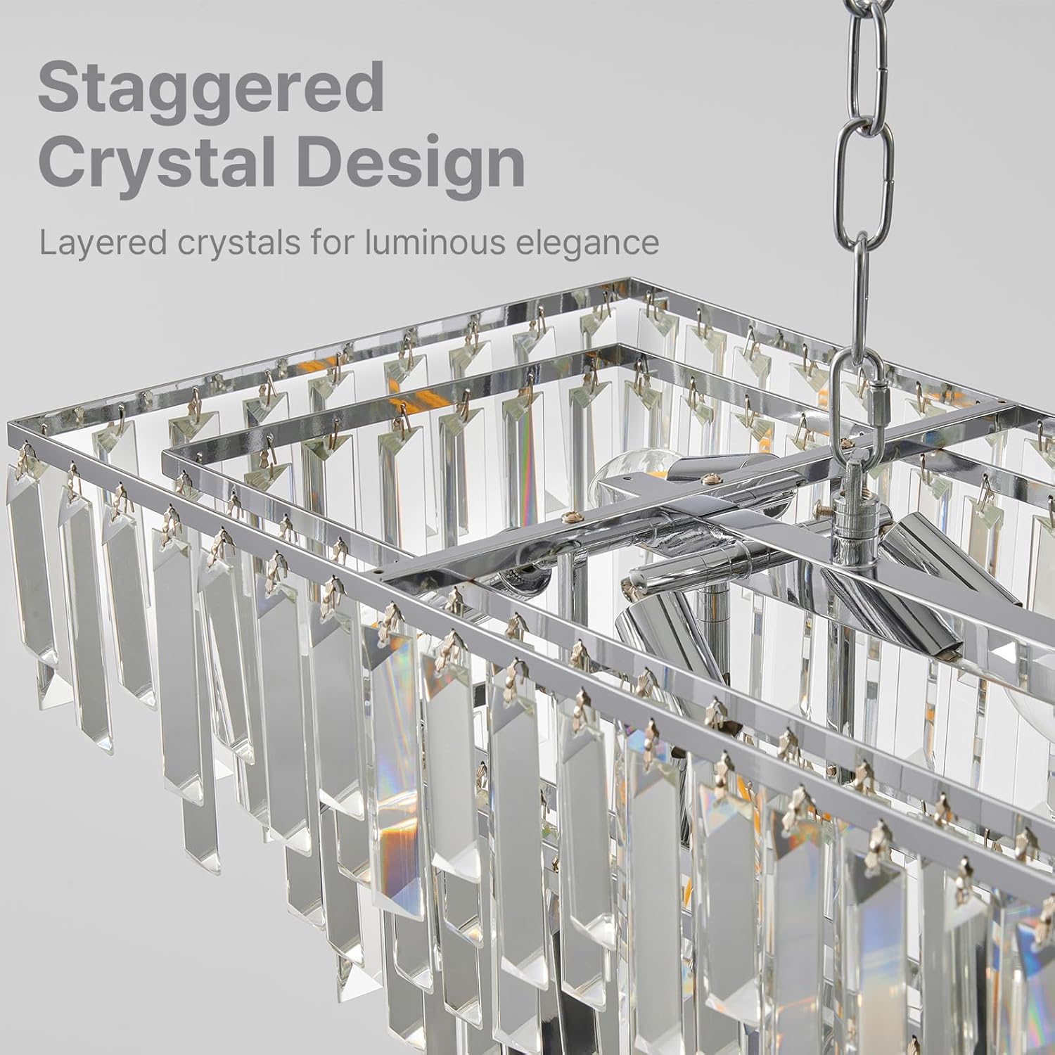 Luxury Rectangular Crystal Chandelier 12-Light Modern Island Pendant Adjustable Height Ceiling Light