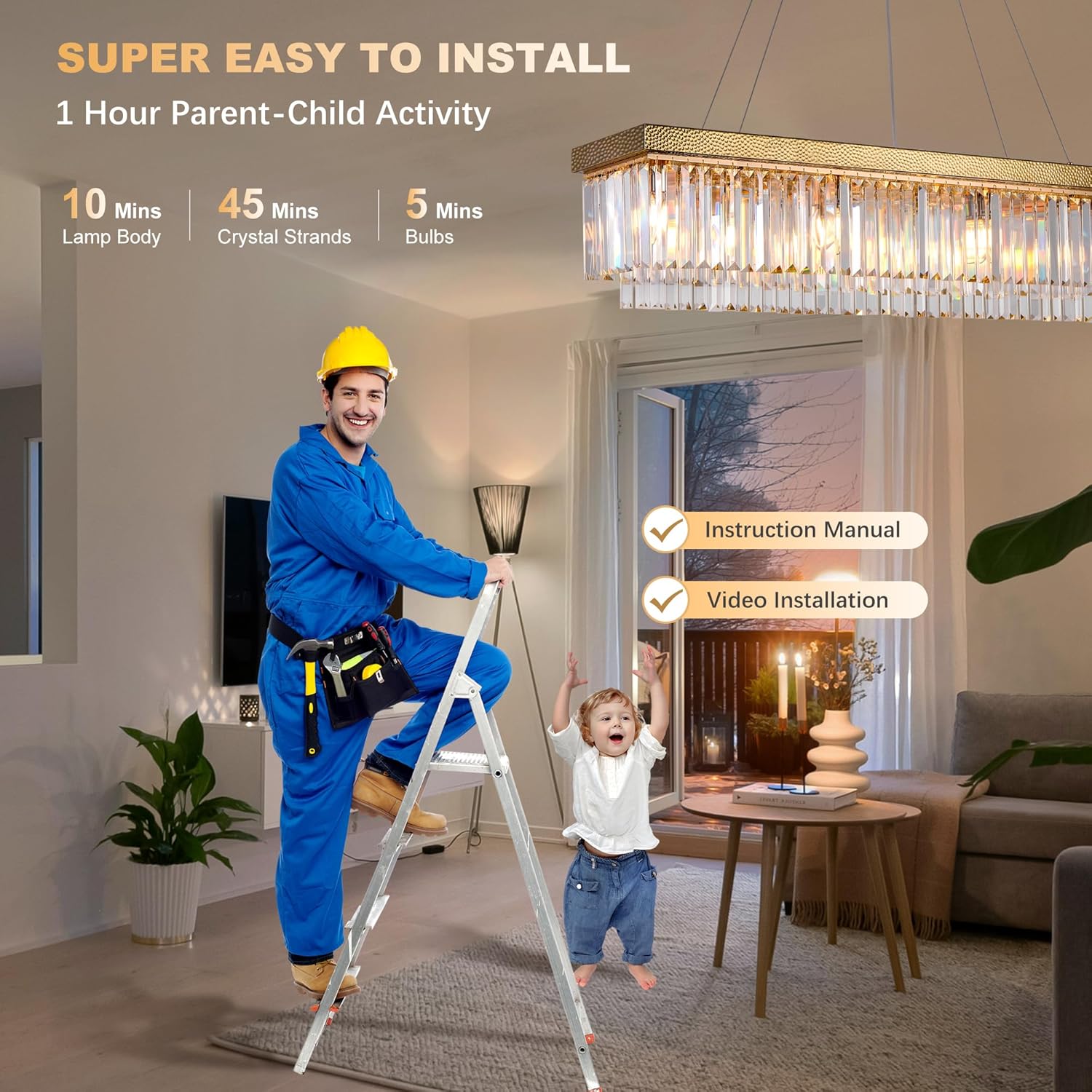 Luxury Modern Rectangle Crystal Chandelier, 40