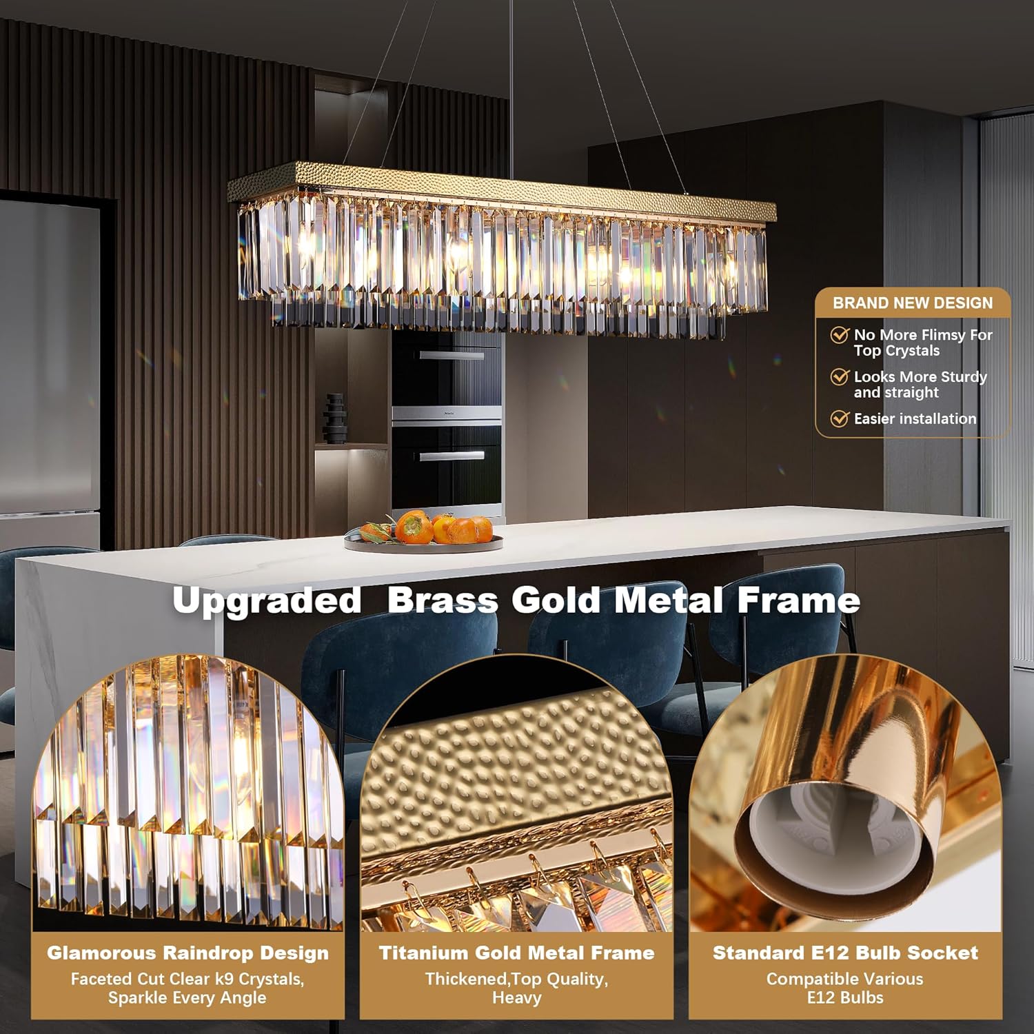 Luxury Modern Rectangle Crystal Chandelier, 40