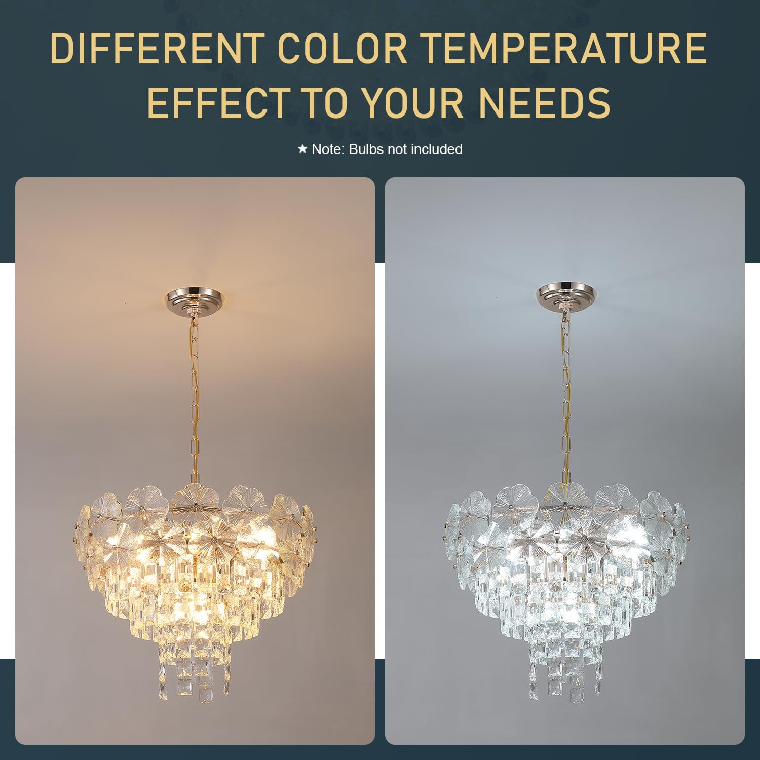 Modern Luxury Crystal Chandelier with Gold Finish - 3 Tier Round Pendant Lighting, E12 Base, Adjustable Height