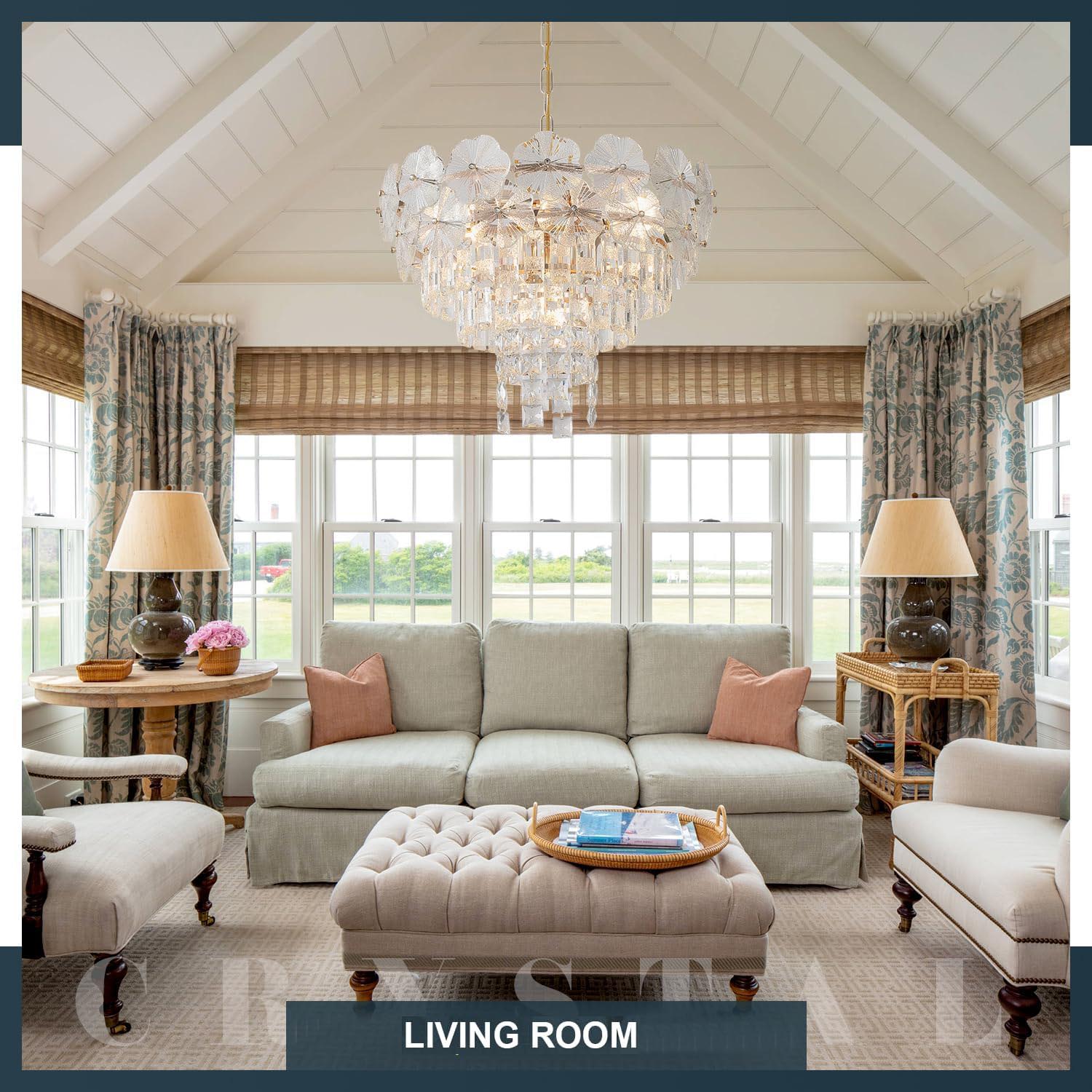 Modern Luxury Crystal Chandelier with Gold Finish - 3 Tier Round Pendant Lighting, E12 Base, Adjustable Height