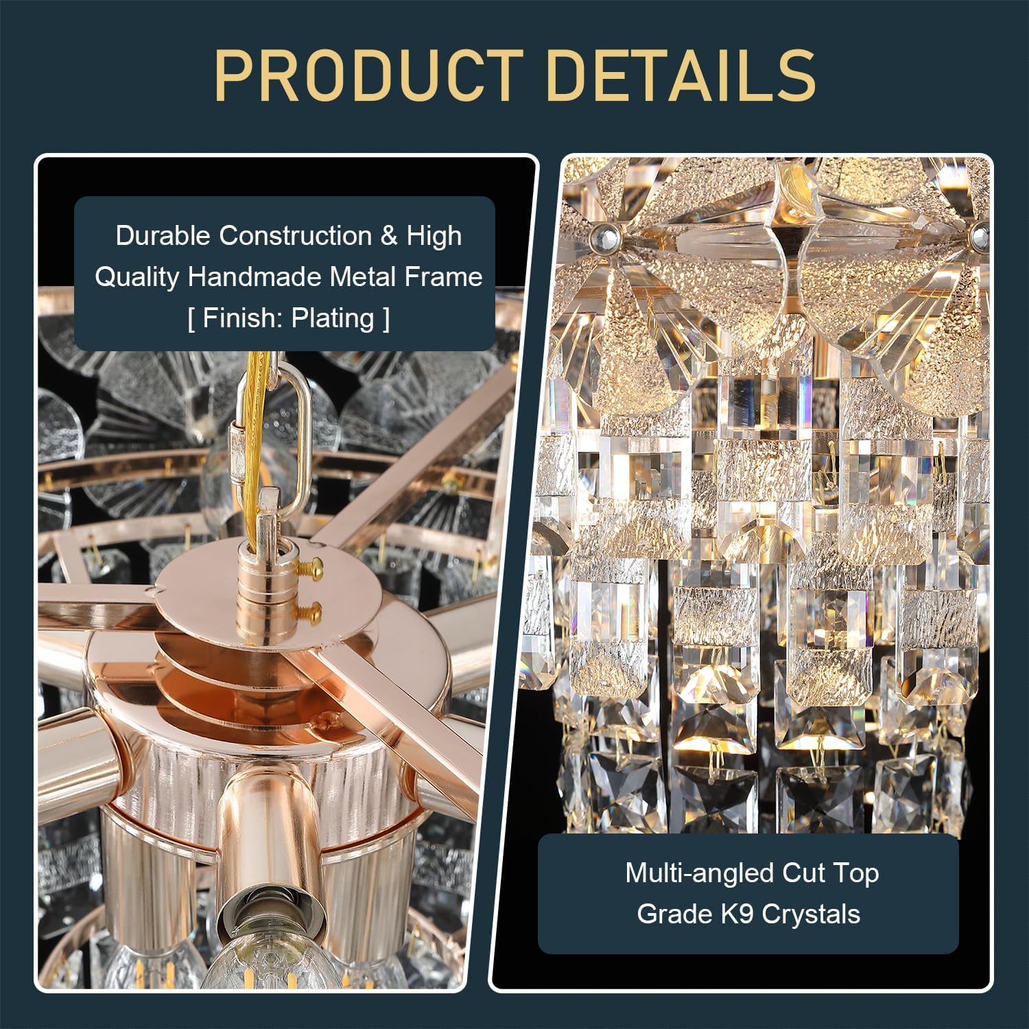 Modern Luxury Crystal Chandelier with Gold Finish - 3 Tier Round Pendant Lighting, E12 Base, Adjustable Height