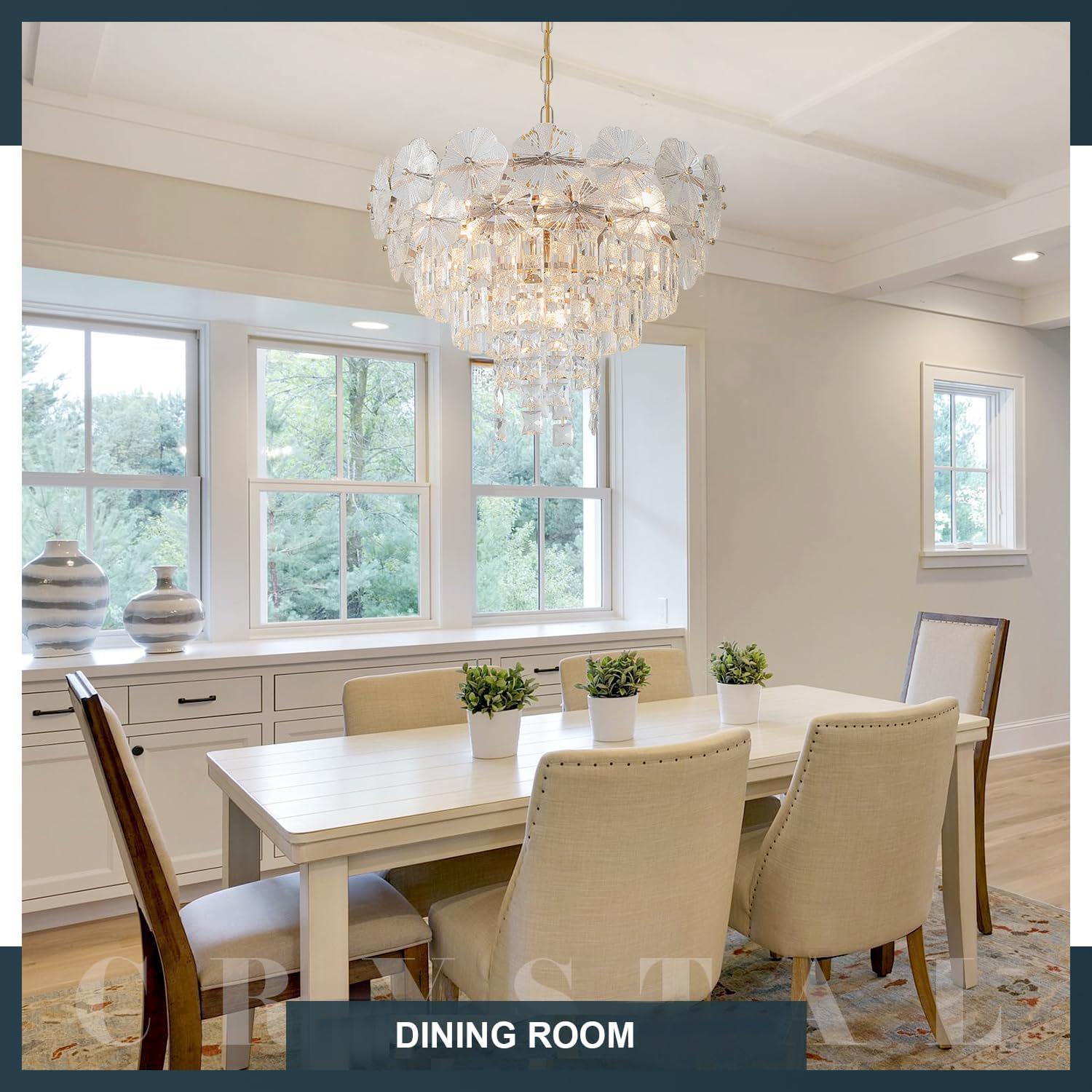 Modern Luxury Crystal Chandelier with Gold Finish - 3 Tier Round Pendant Lighting, E12 Base, Adjustable Height