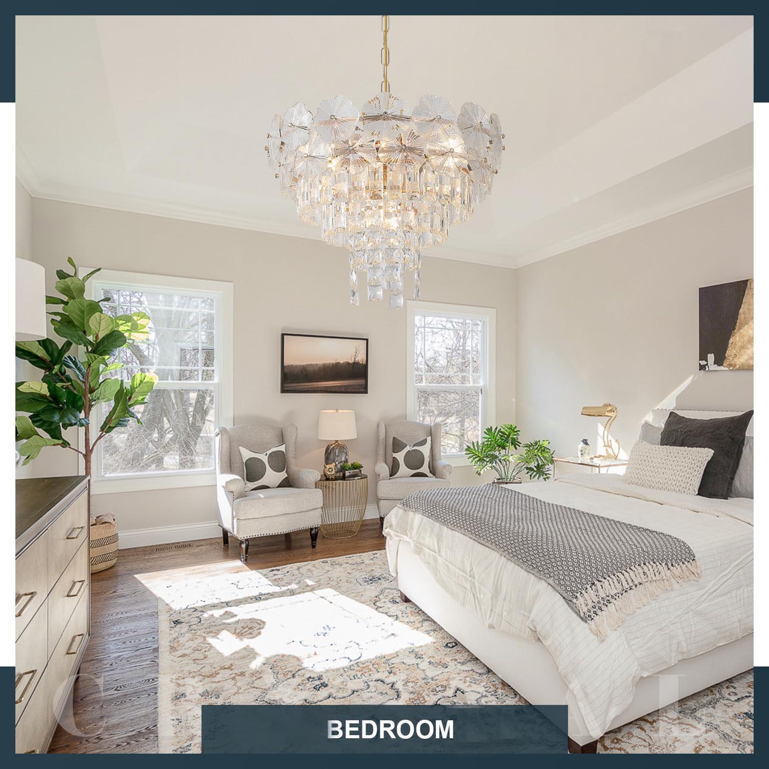 Modern Luxury Crystal Chandelier with Gold Finish - 3 Tier Round Pendant Lighting, E12 Base, Adjustable Height