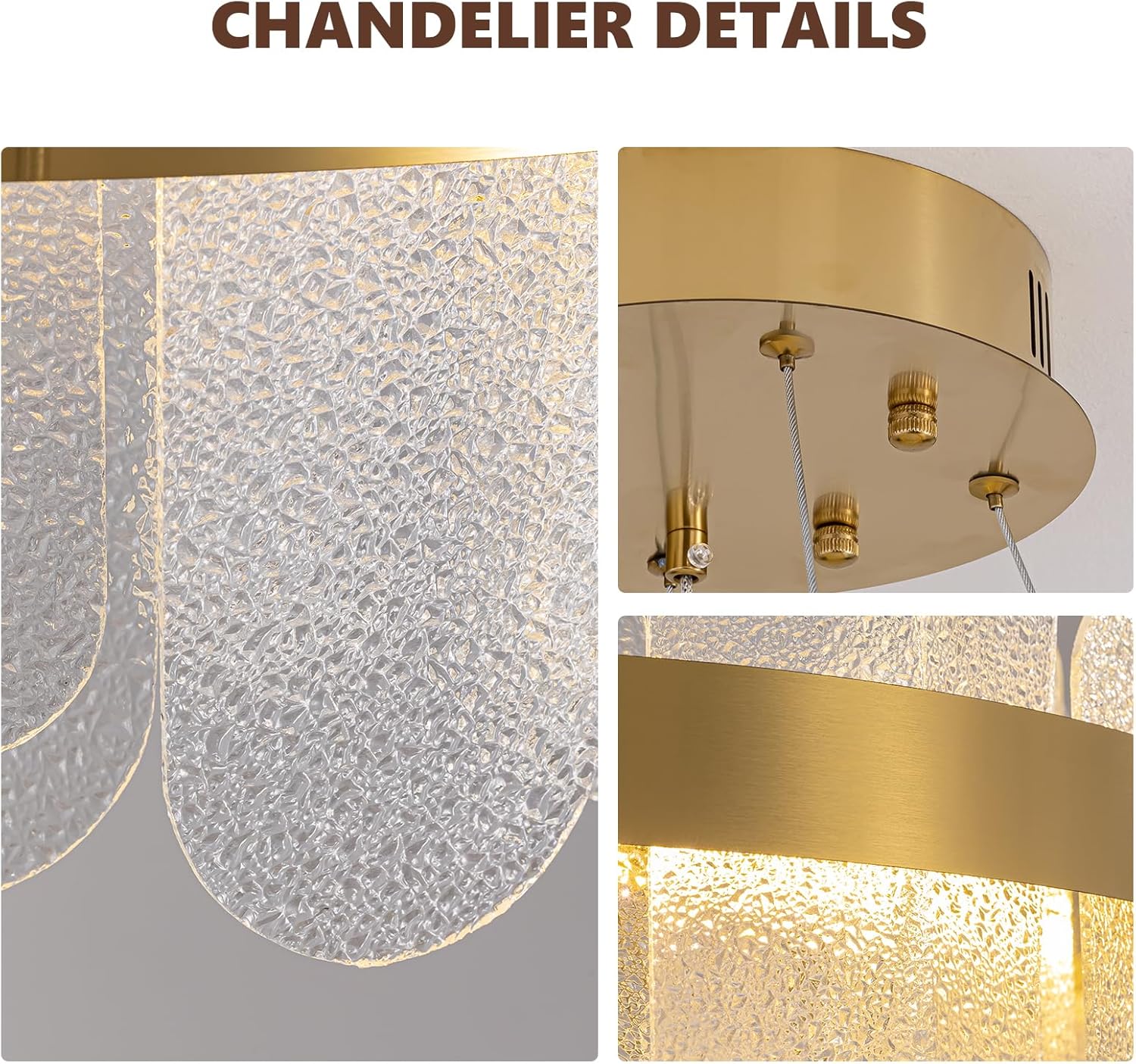Modern Luxury Dimmable LED Crystal Chandelier – Adjustable Round Brass Gold Ceiling Pendant Light Fixture for Dining, Living Room, Kitchen Island