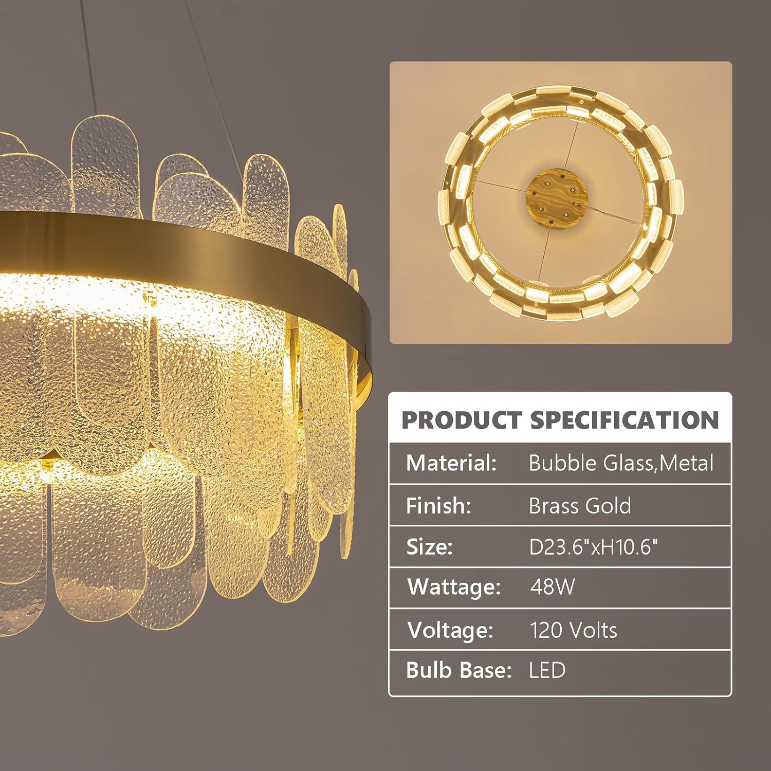 Modern Luxury Dimmable LED Crystal Chandelier – Adjustable Round Brass Gold Ceiling Pendant Light Fixture for Dining, Living Room, Kitchen Island