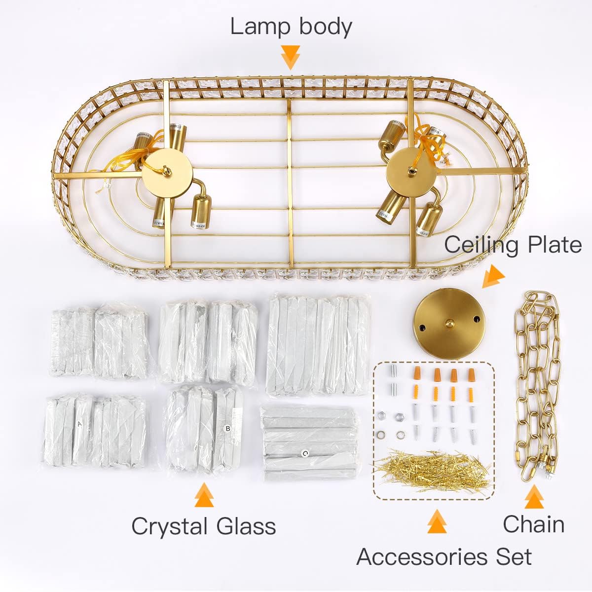 Modern Rectangular Gold Crystal Chandelier with Adjustable Height – 8-Light Luxury LED Pendant