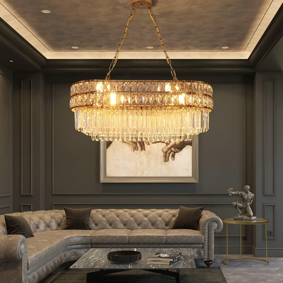 Modern Rectangular Gold Crystal Chandelier with Adjustable Height – 8-Light Luxury LED Pendant