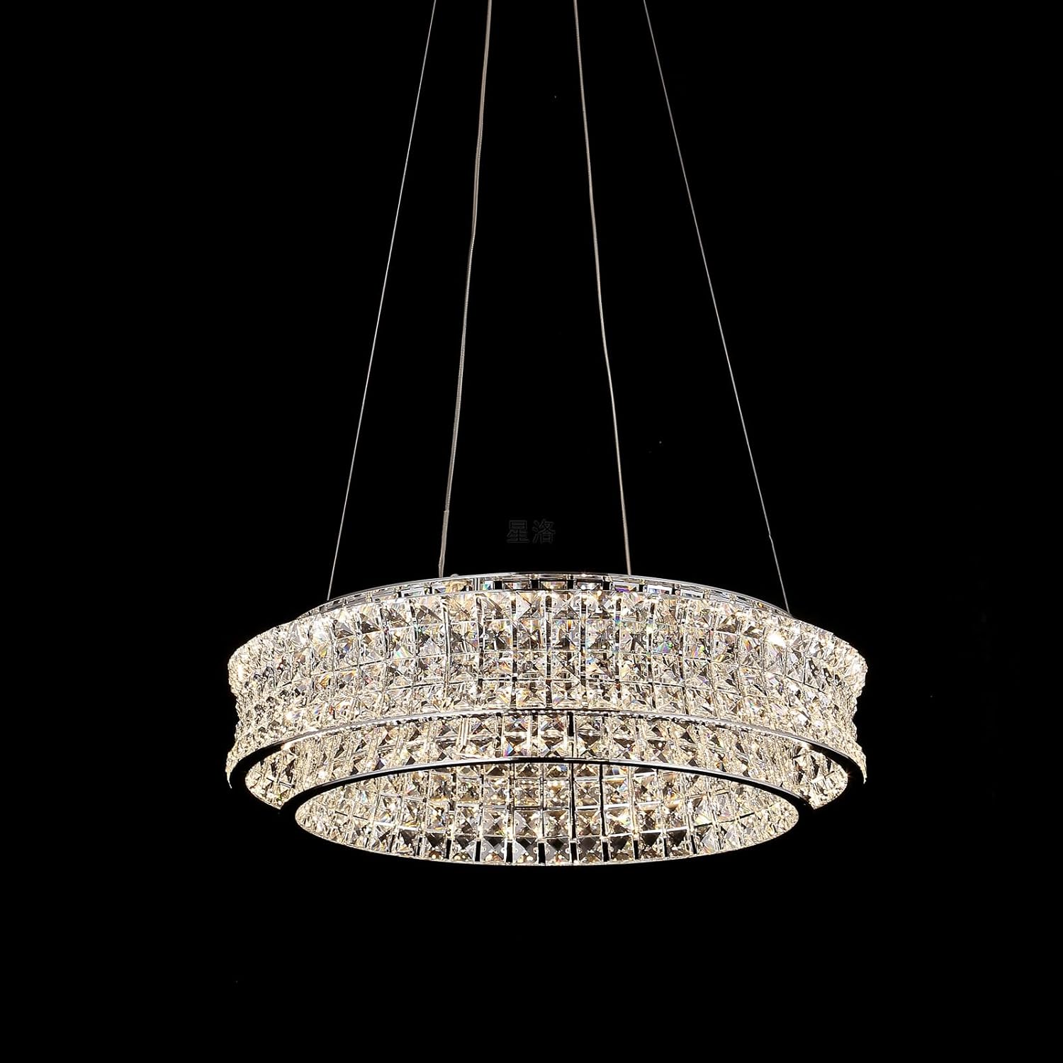 Modern Round Crystal LED Chandelier with Adjustable Height and Color Temperature