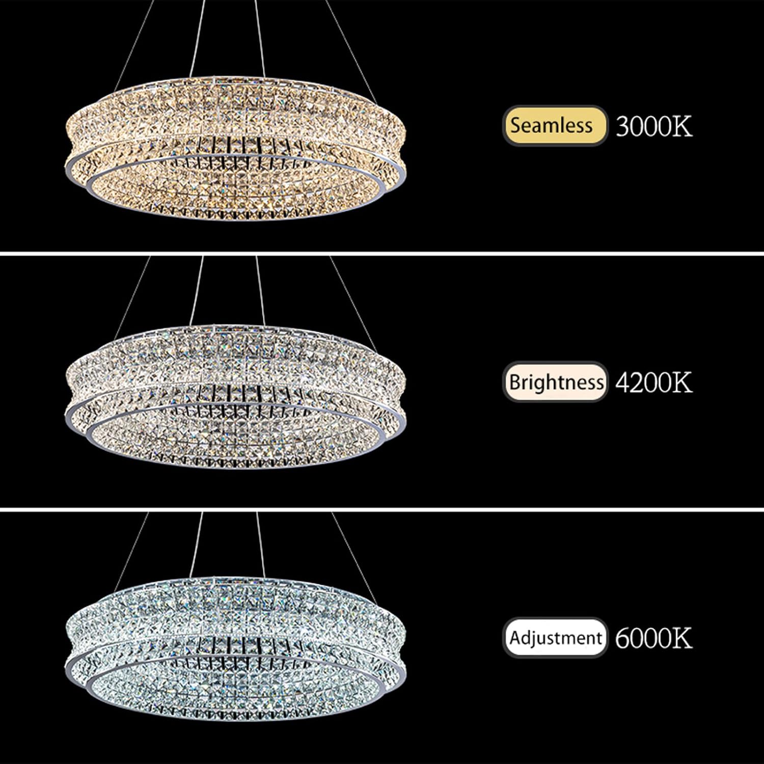 Modern Round Crystal LED Chandelier with Adjustable Height and Color Temperature