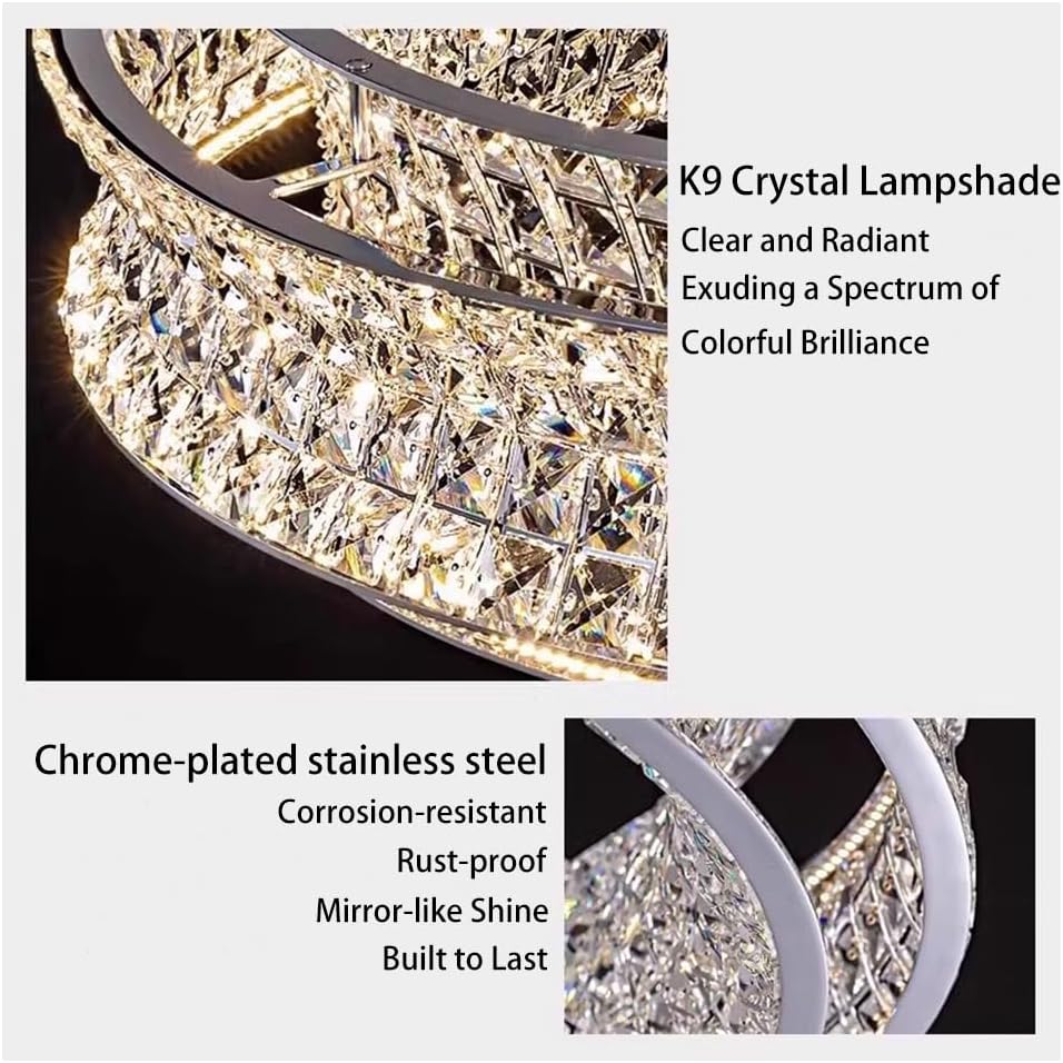 Modern Round Crystal LED Chandelier with Adjustable Height and Color Temperature