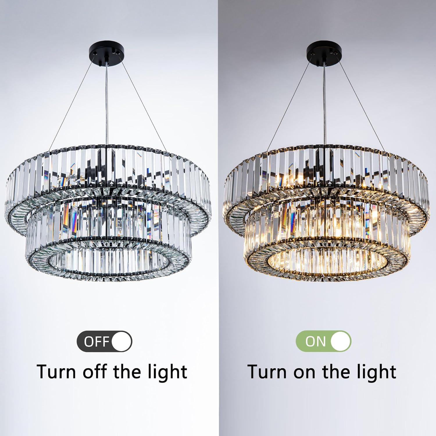 Modern Semi Flush Mount Crystal Chandelier – Adjustable Gold Ceiling Light with 3-Tier K9 Glass, 4-Light E12 Fixture for Hallway, Foyer, Bedroom