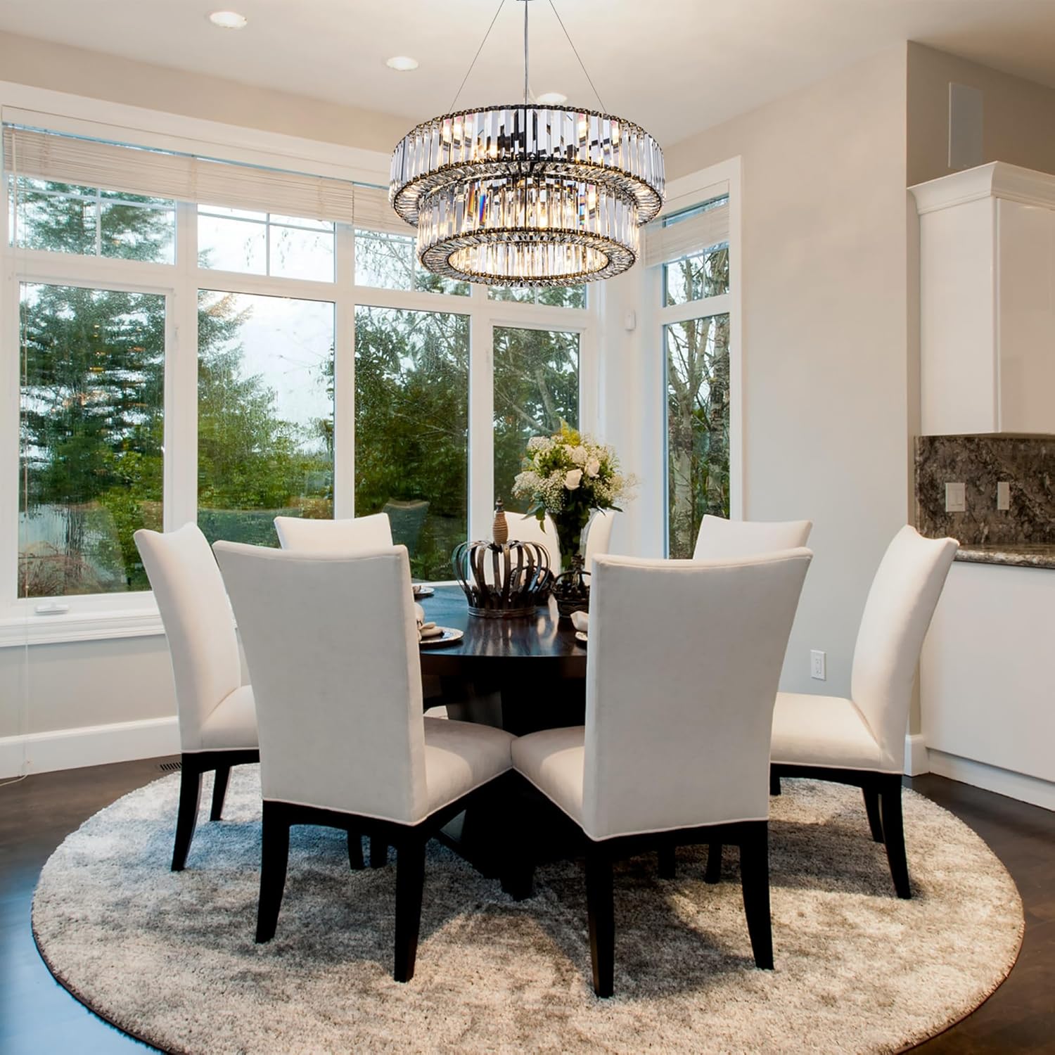 Modern Semi Flush Mount Crystal Chandelier – Adjustable Gold Ceiling Light with 3-Tier K9 Glass, 4-Light E12 Fixture for Hallway, Foyer, Bedroom