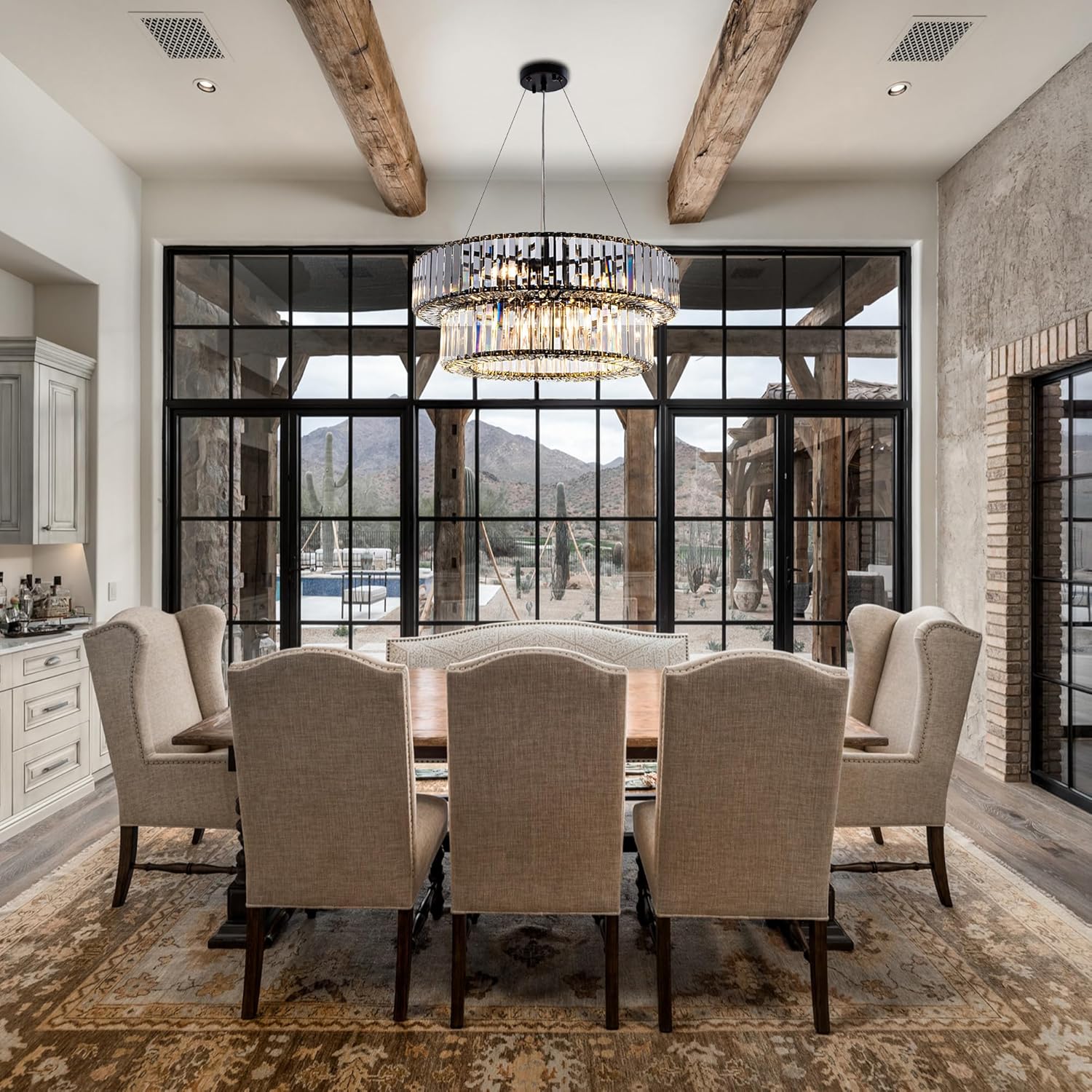 Modern Semi Flush Mount Crystal Chandelier – Adjustable Gold Ceiling Light with 3-Tier K9 Glass, 4-Light E12 Fixture for Hallway, Foyer, Bedroom