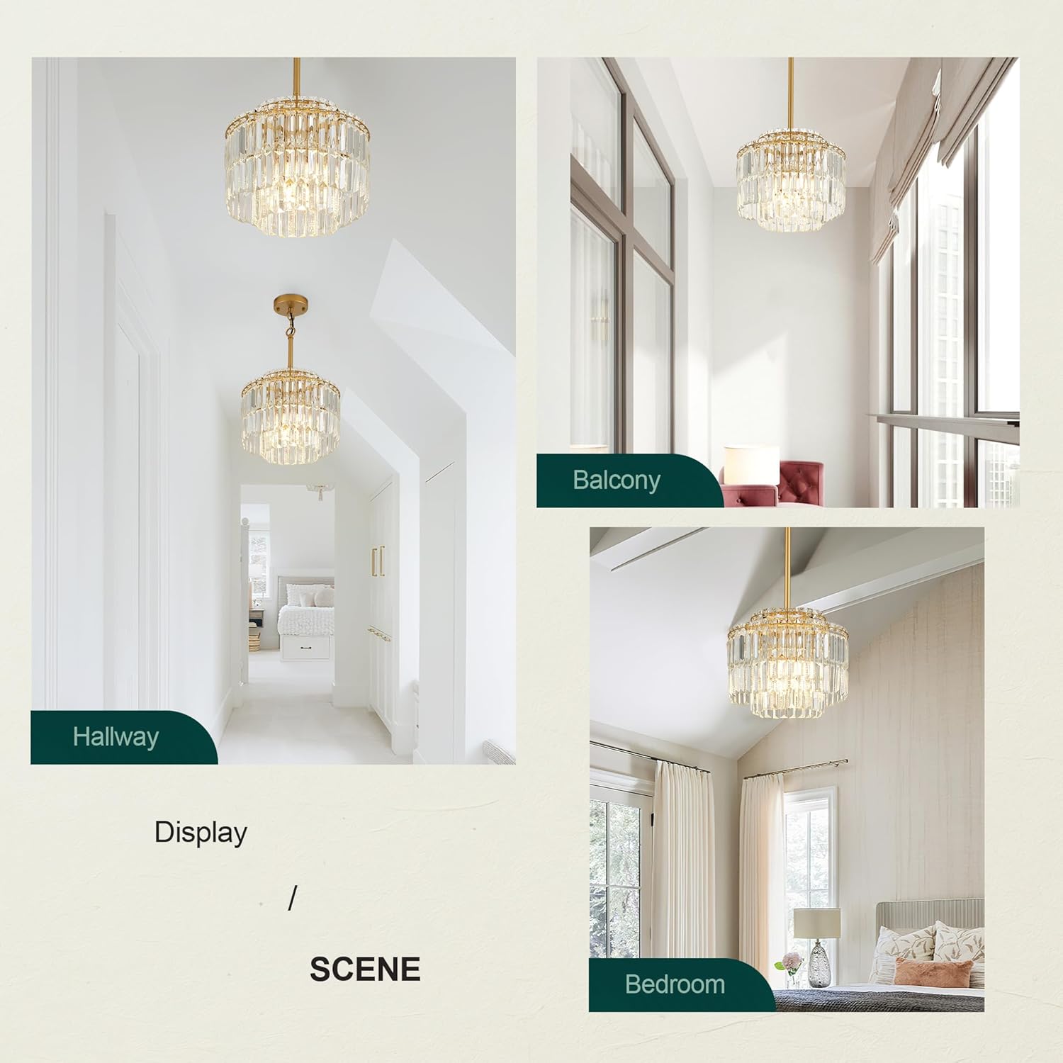 Modern Semi Flush Mount Crystal Chandelier – Adjustable Gold Ceiling Light with 3-Tier K9 Glass, 4-Light E12 Fixture for Hallway, Foyer, Bedroom
