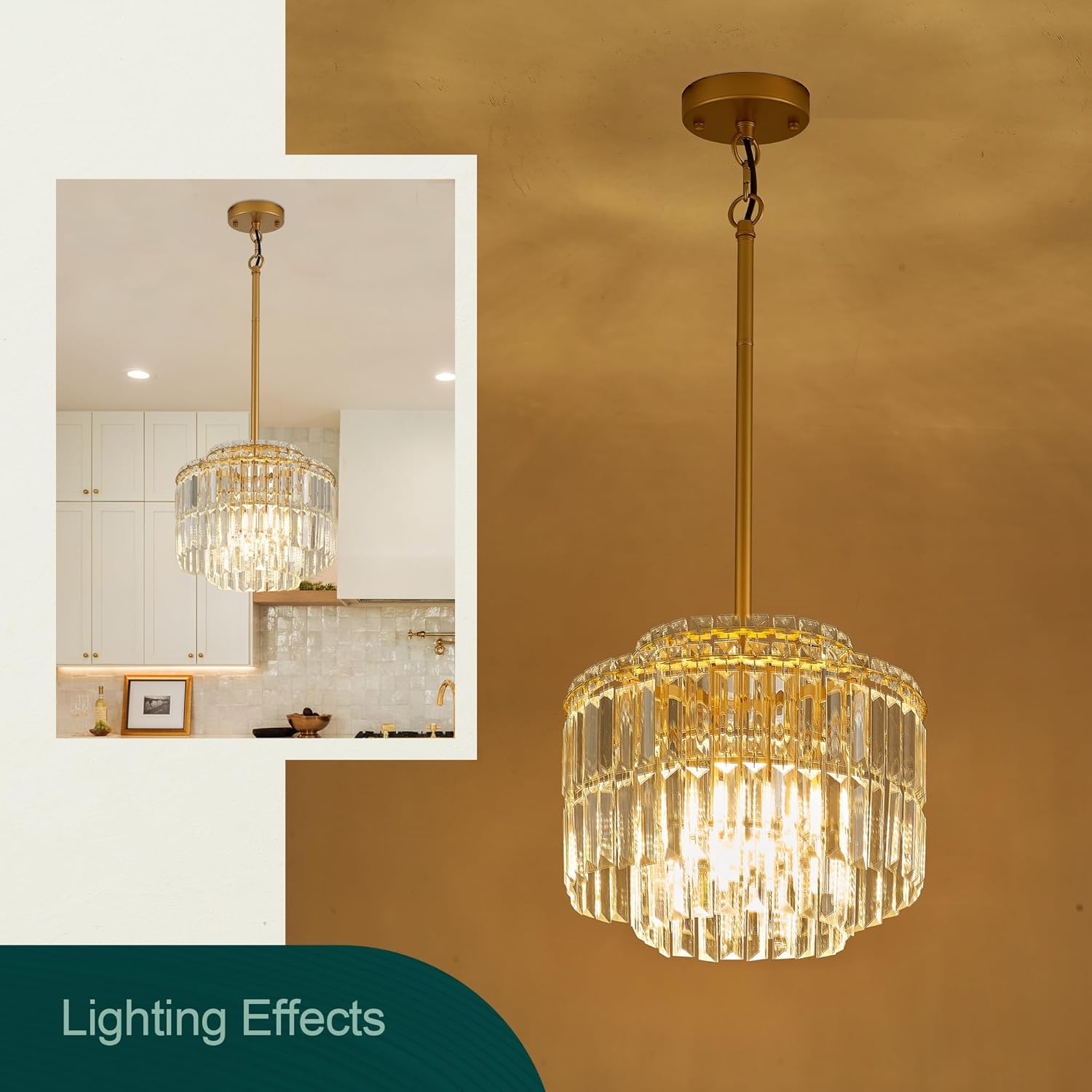 Luxury Gold Crystal Chandelier - Modern Tiered Pendant Light with Adjustable Height, Dimmable LED, E12 Socket for Bedroom, Hallway, Balcony