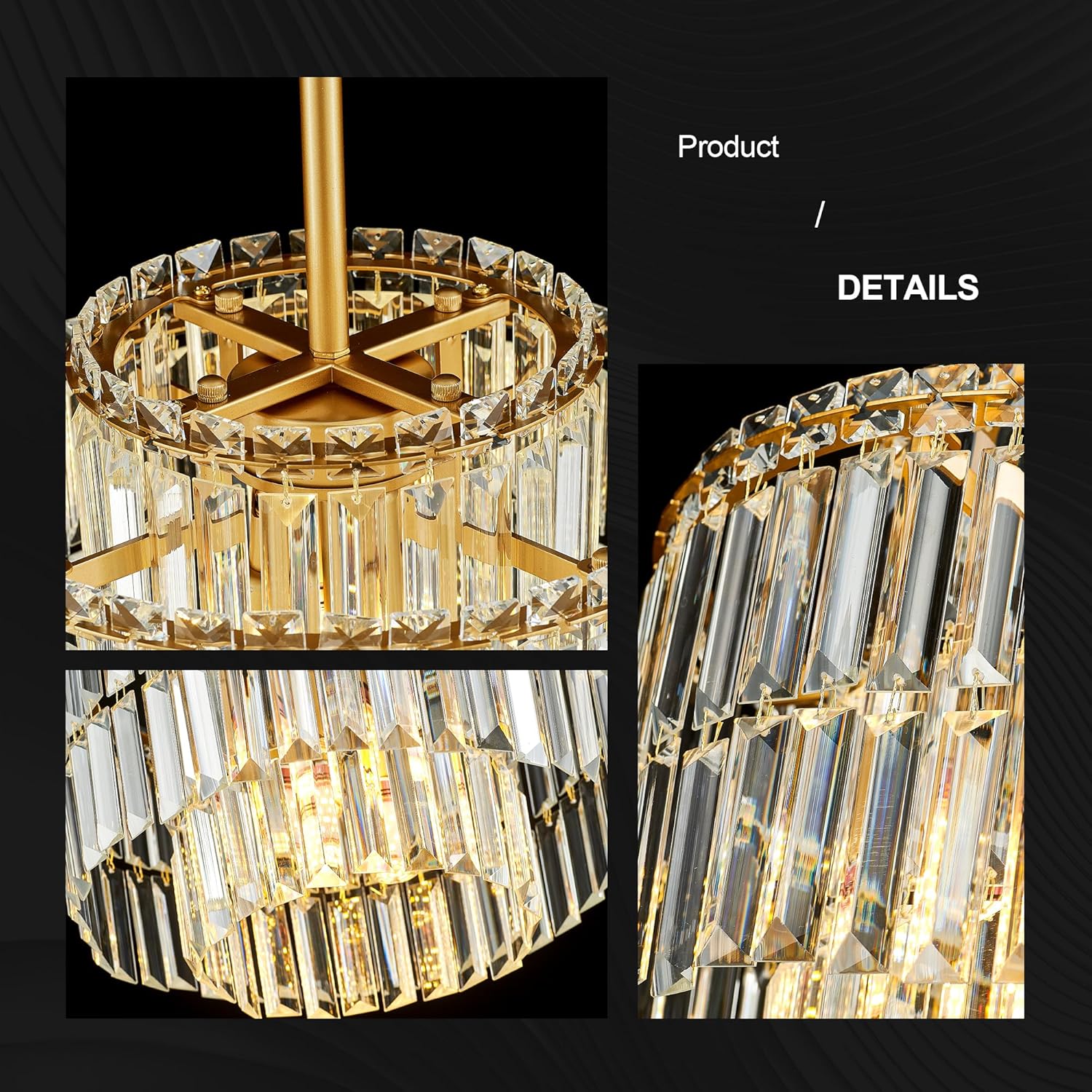Luxury Gold Crystal Chandelier - Modern Tiered Pendant Light with Adjustable Height, Dimmable LED, E12 Socket for Bedroom, Hallway, Balcony