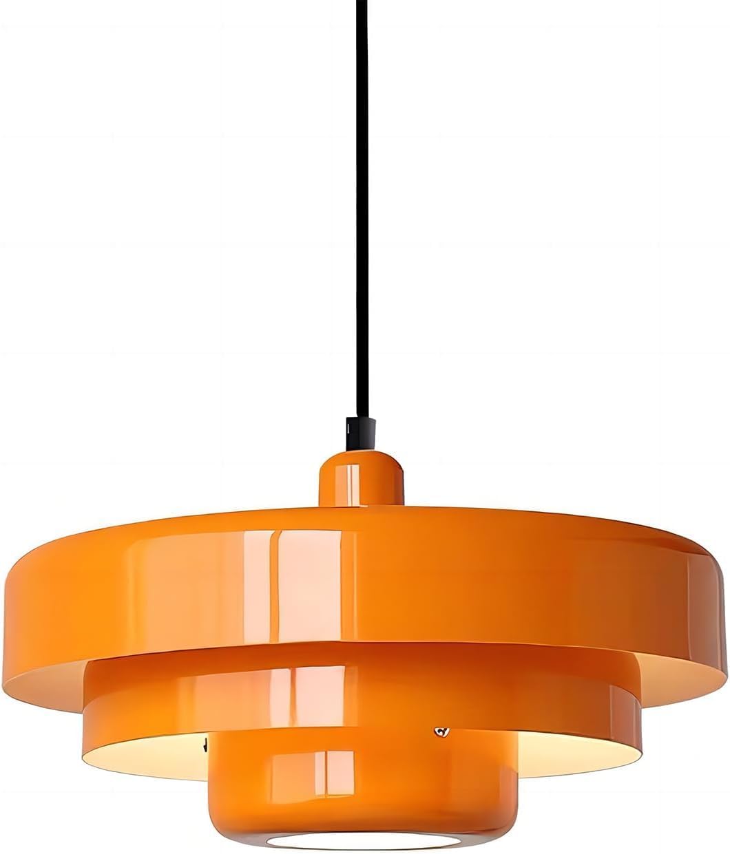 Glossy Orange Retro Pendant Light - Modern Tiered Round Metal E26 Hanging Lamp