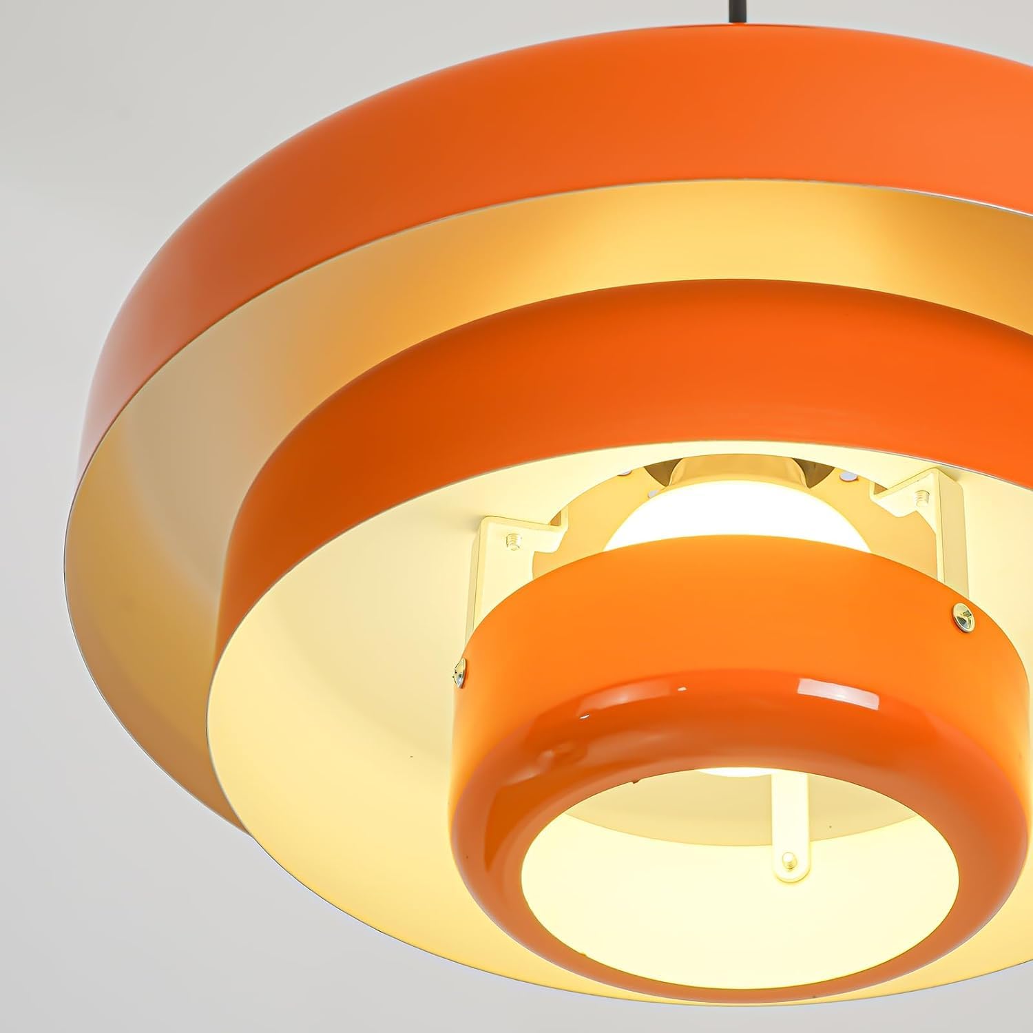 Glossy Orange Retro Pendant Light - Modern Tiered Round Metal E26 Hanging Lamp