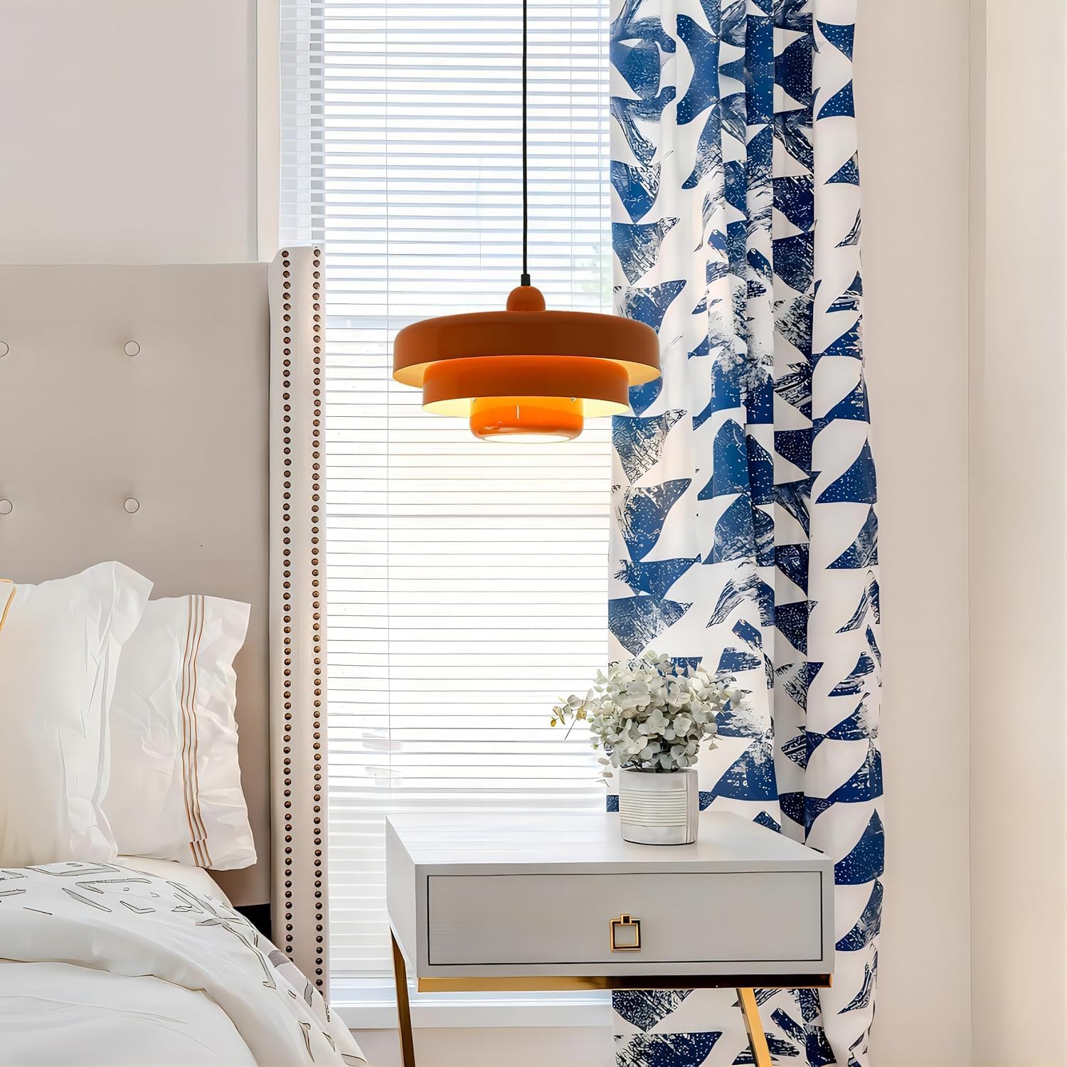 Glossy Orange Retro Pendant Light - Modern Tiered Round Metal E26 Hanging Lamp