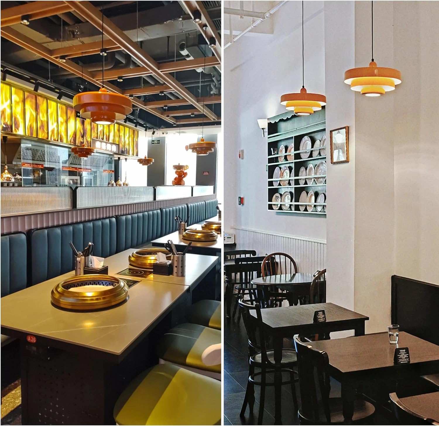 Glossy Orange Retro Pendant Light - Modern Tiered Round Metal E26 Hanging Lamp