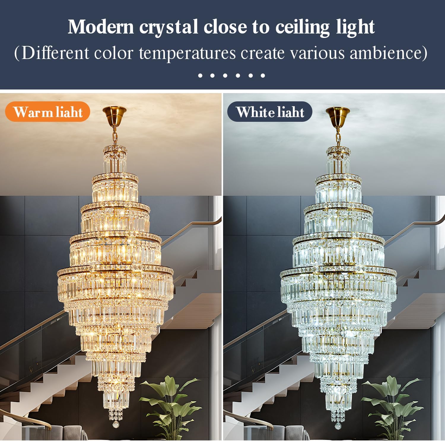 Multi-Layer Spiral Gold Crystal Chandelier - 22in Wide x 53in Tall Luxury Pendant for Foyers