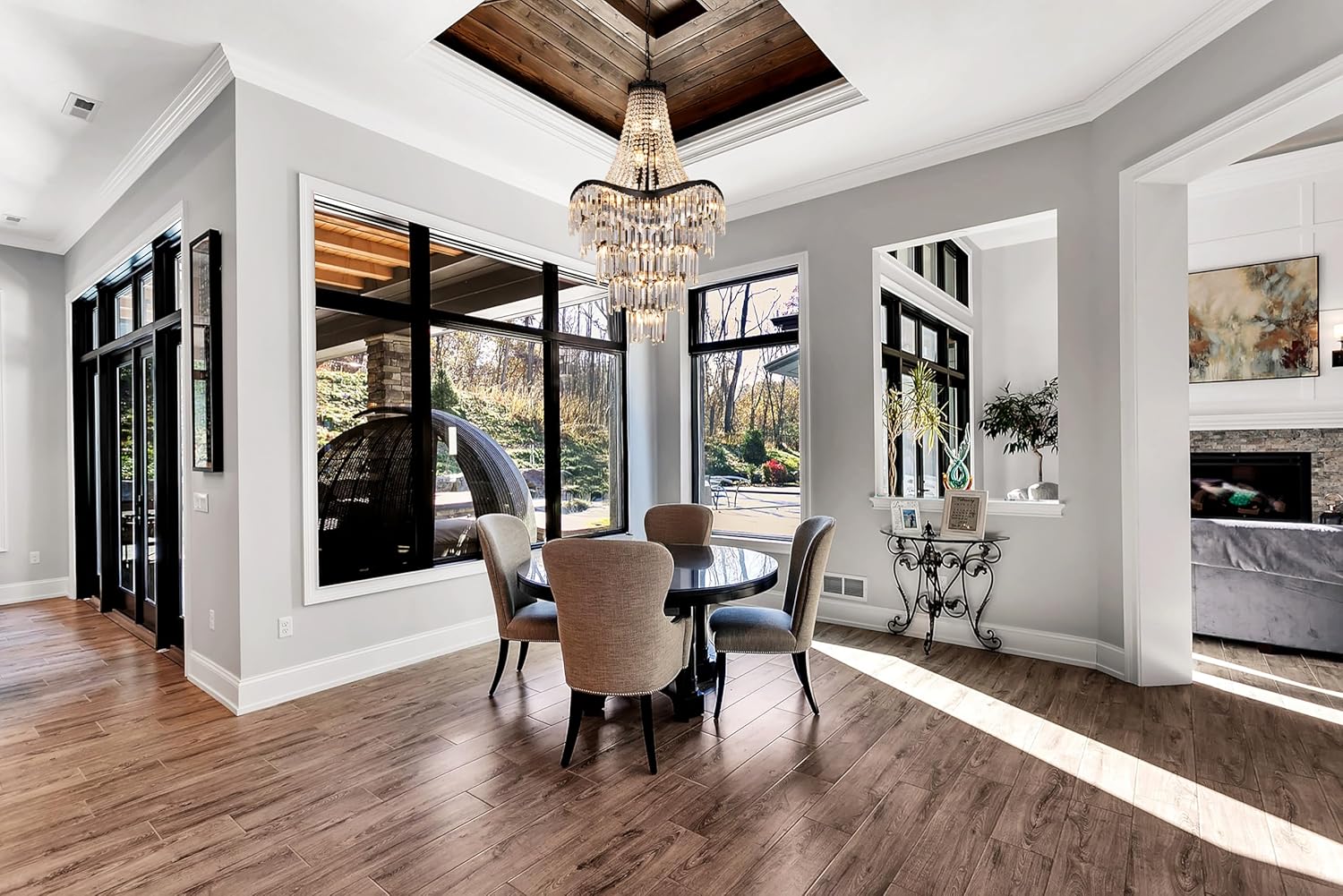 Modern Luxury Crystal Chandelier – Multi-Tier LED Pendant Light with Black Frame and Adjustable Chain for Living Room or Foyer