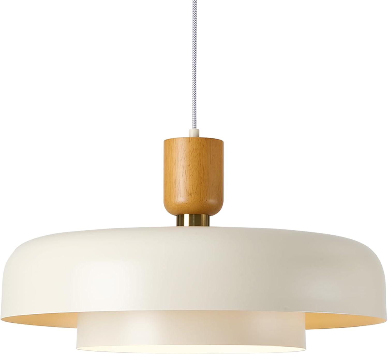 Modern Nordic Cream White Pendant Light with Wood - E26 LED Ceiling Lamp