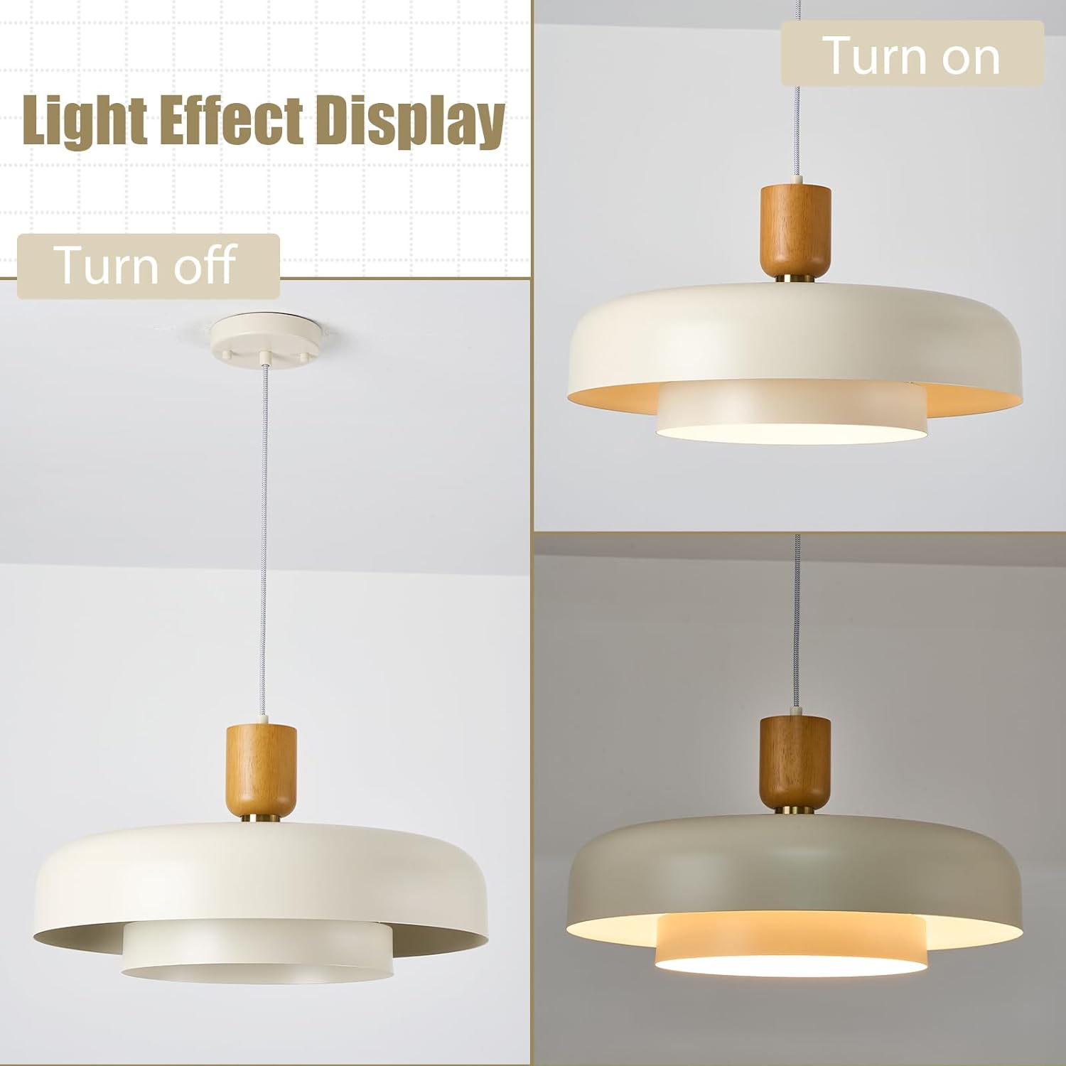 Modern Nordic Cream White Pendant Light with Wood - E26 LED Ceiling Lamp