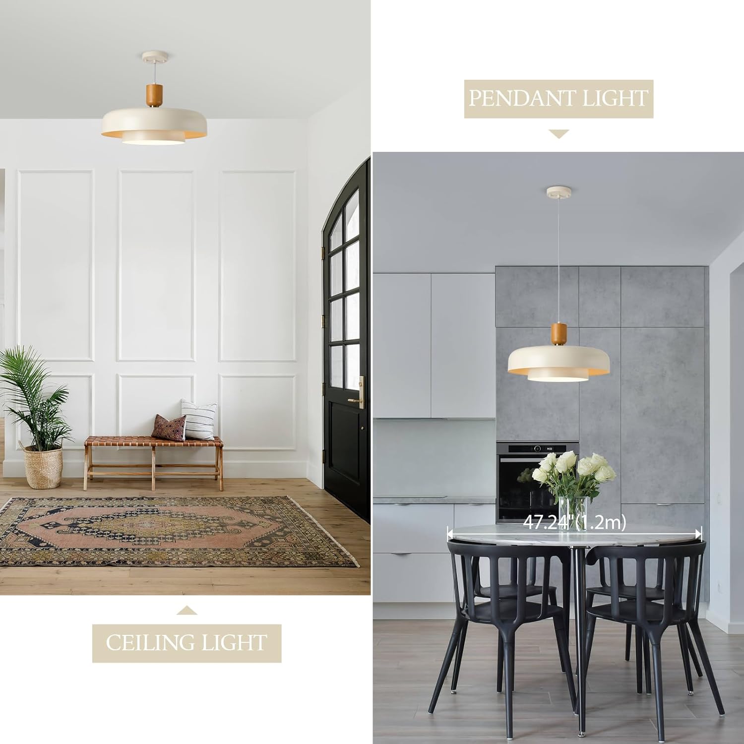 Modern Nordic Cream White Pendant Light with Wood - E26 LED Ceiling Lamp