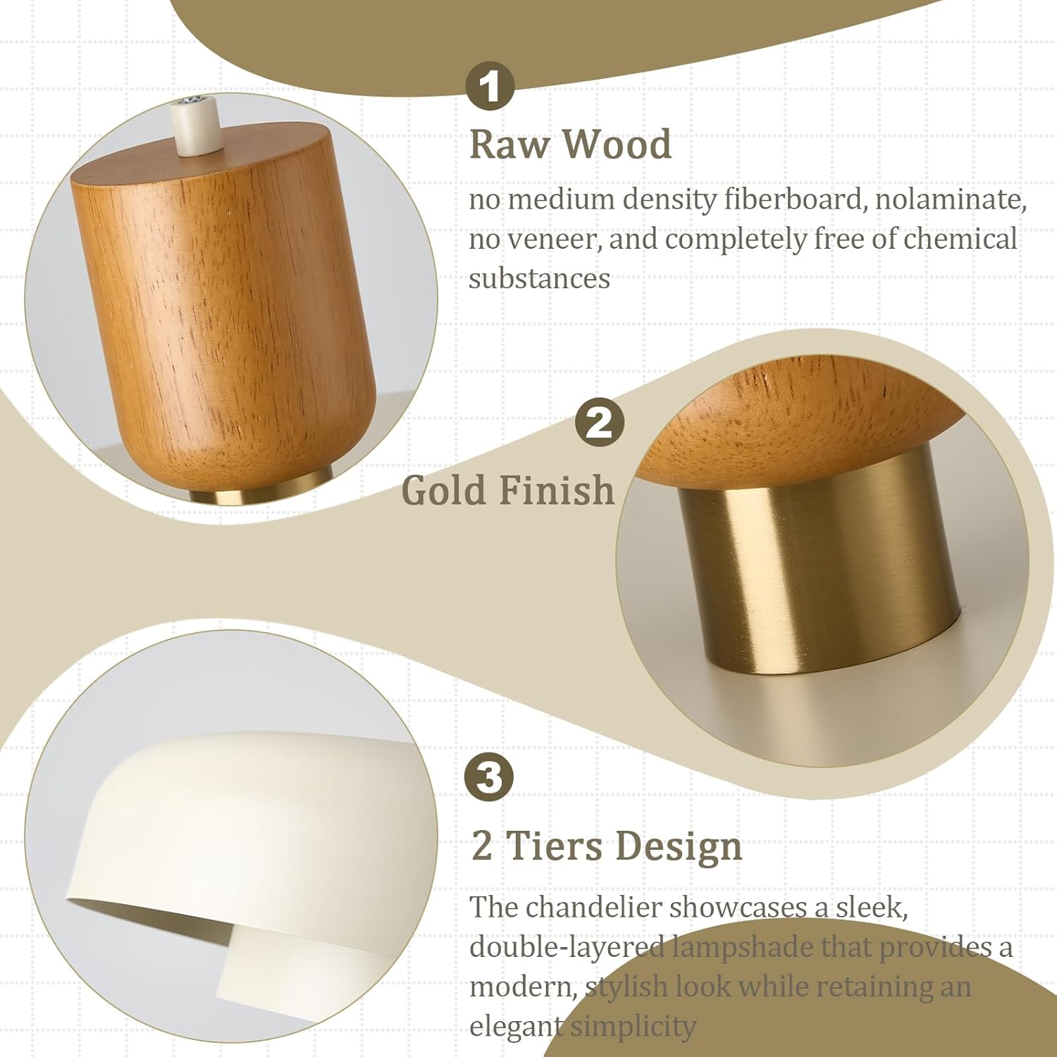 Modern Nordic Cream White Pendant Light with Wood - E26 LED Ceiling Lamp